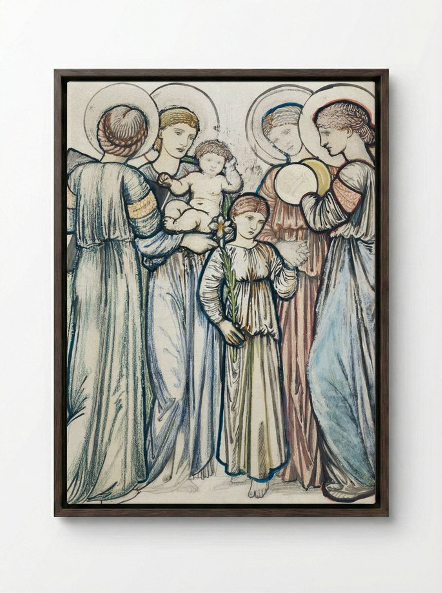 Angels and Children - Edward Burne-Jones - Framed Canvas Dark Wood