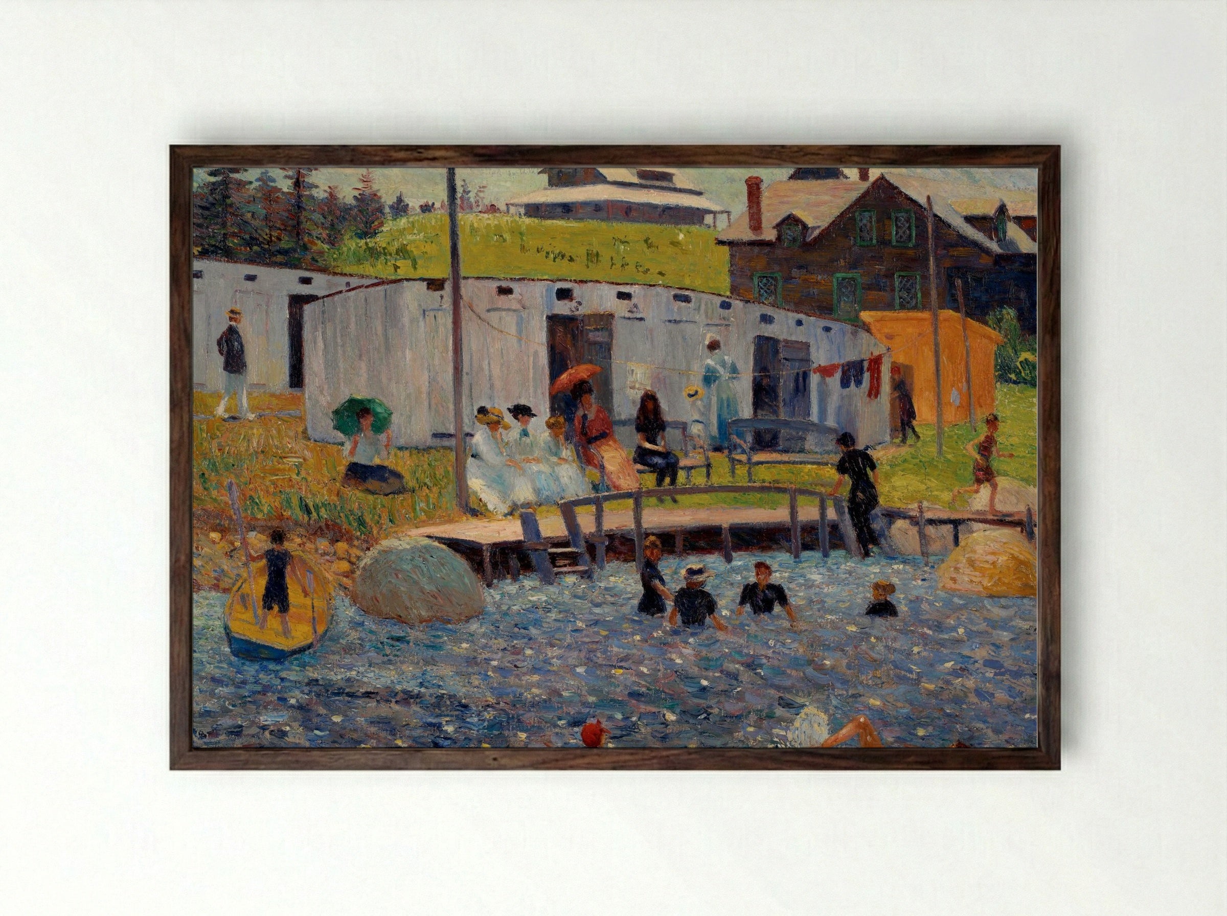 The Bathing Hour, Chester, Nova Scotia - William James Glackens - Framed Print Dark Wood