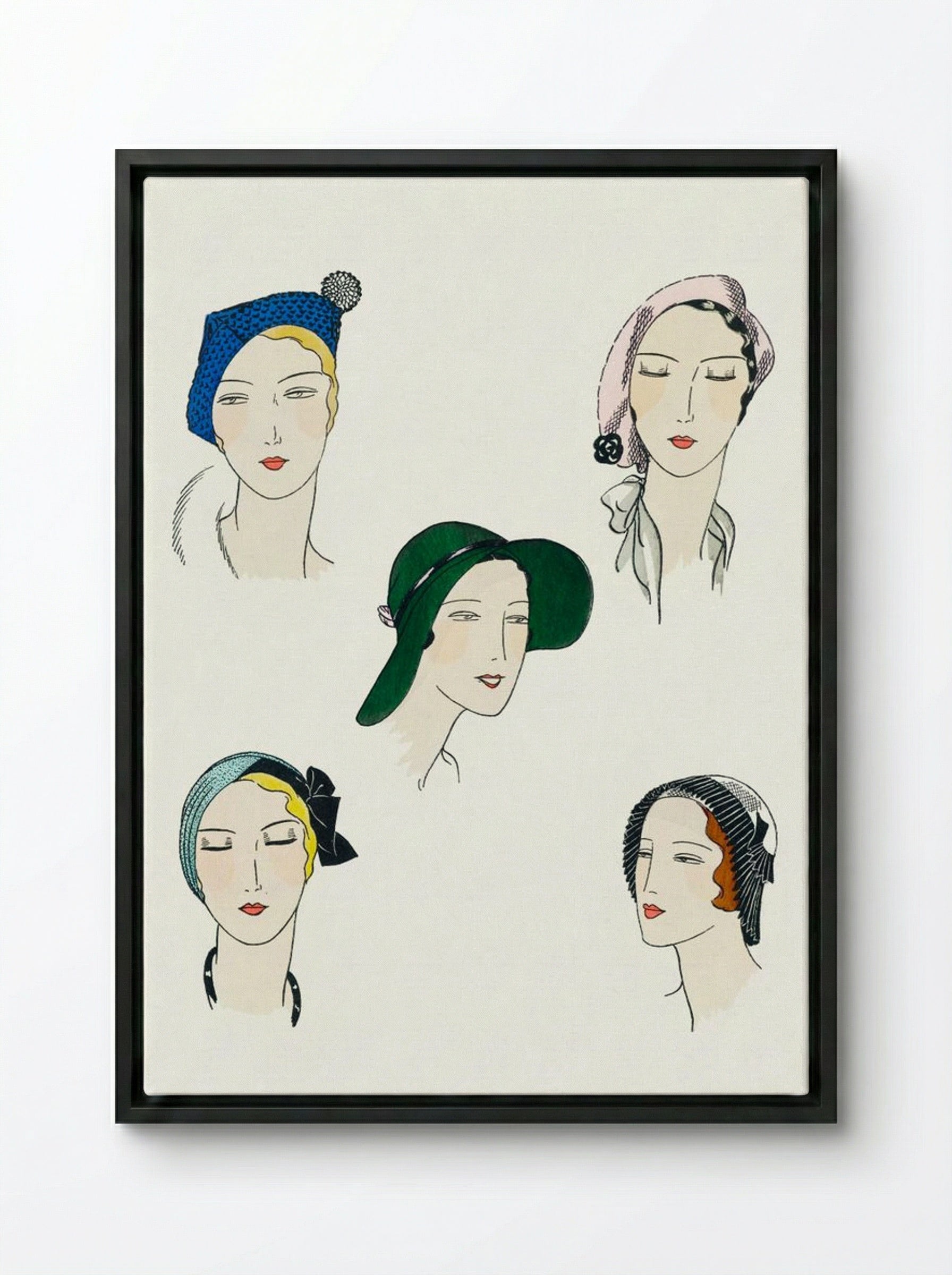 The Pretty Seasonal Hats - Fine Art Print - Framed Canvas Black