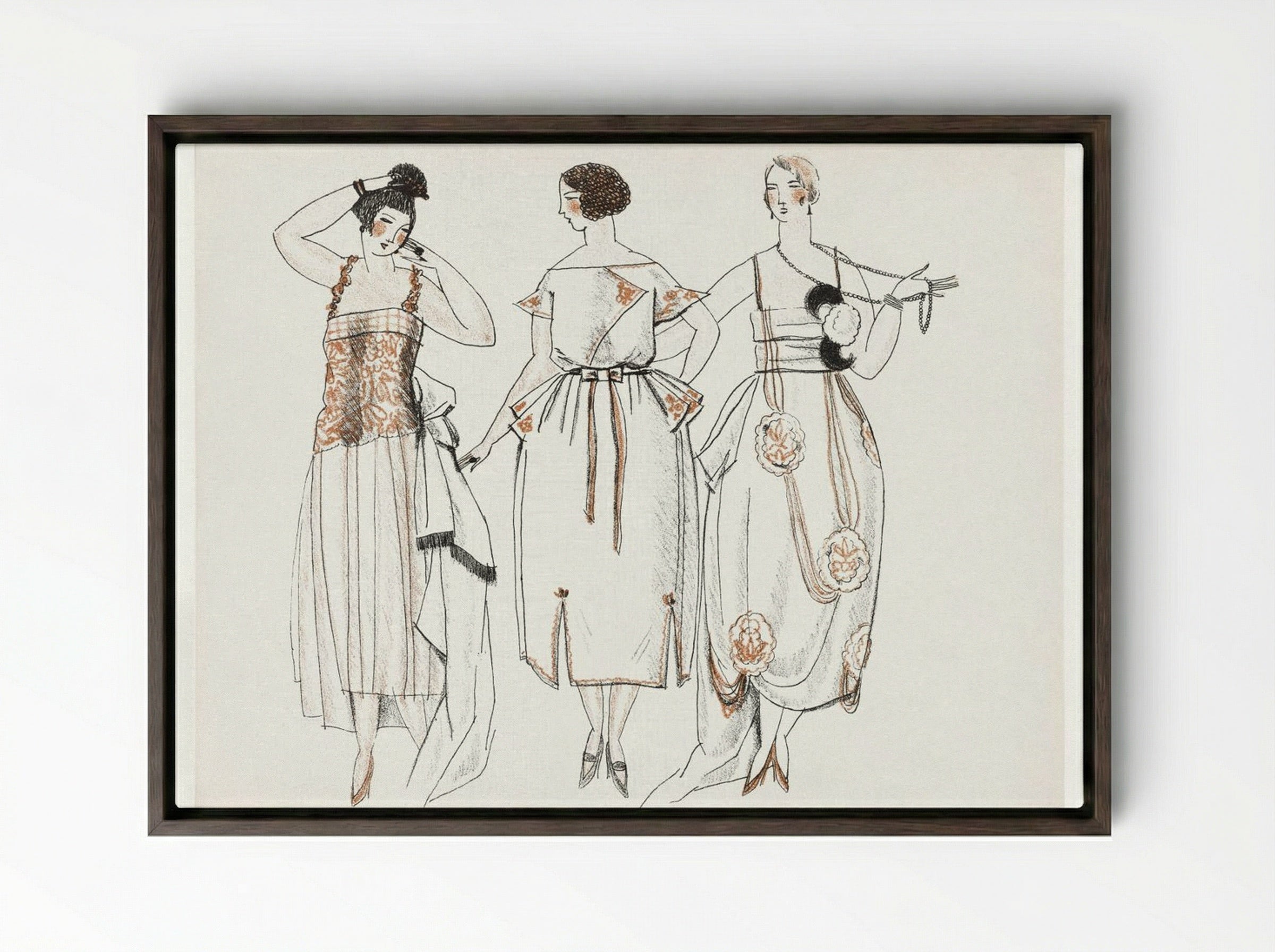 Dinner Gowns, 1920 - Mario Simon - Framed Canvas Dark Wood