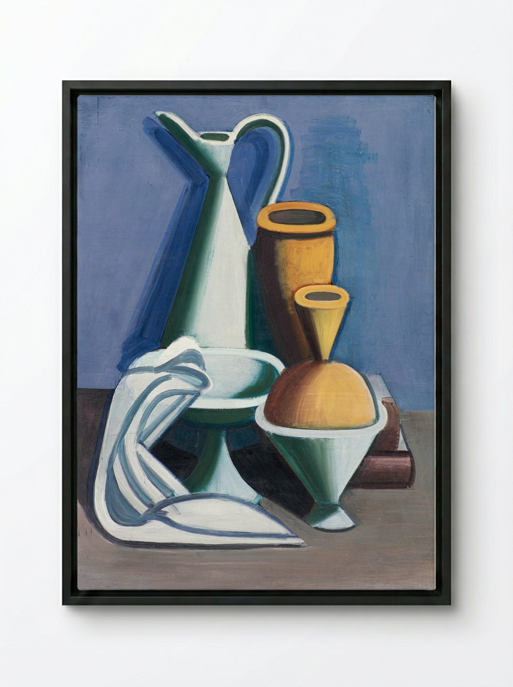 Arrangement with Watering Can, Towel and Jars - Vilhelm Lundstrøm - Framed Canvas Black