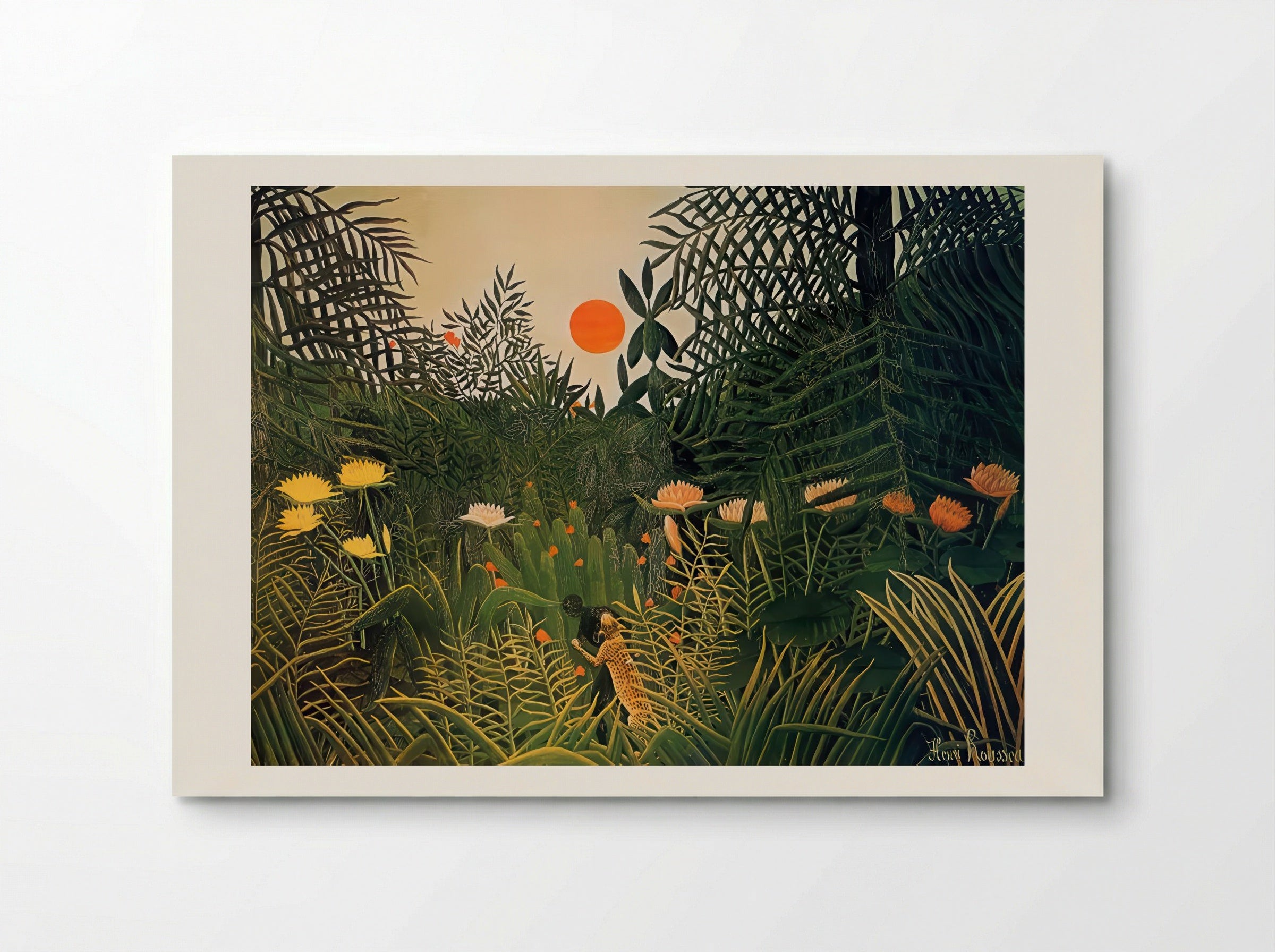 Man Attacked by a Jaguar by Henri Rousseau – Naïve Art Jungle Drama Print - Poster