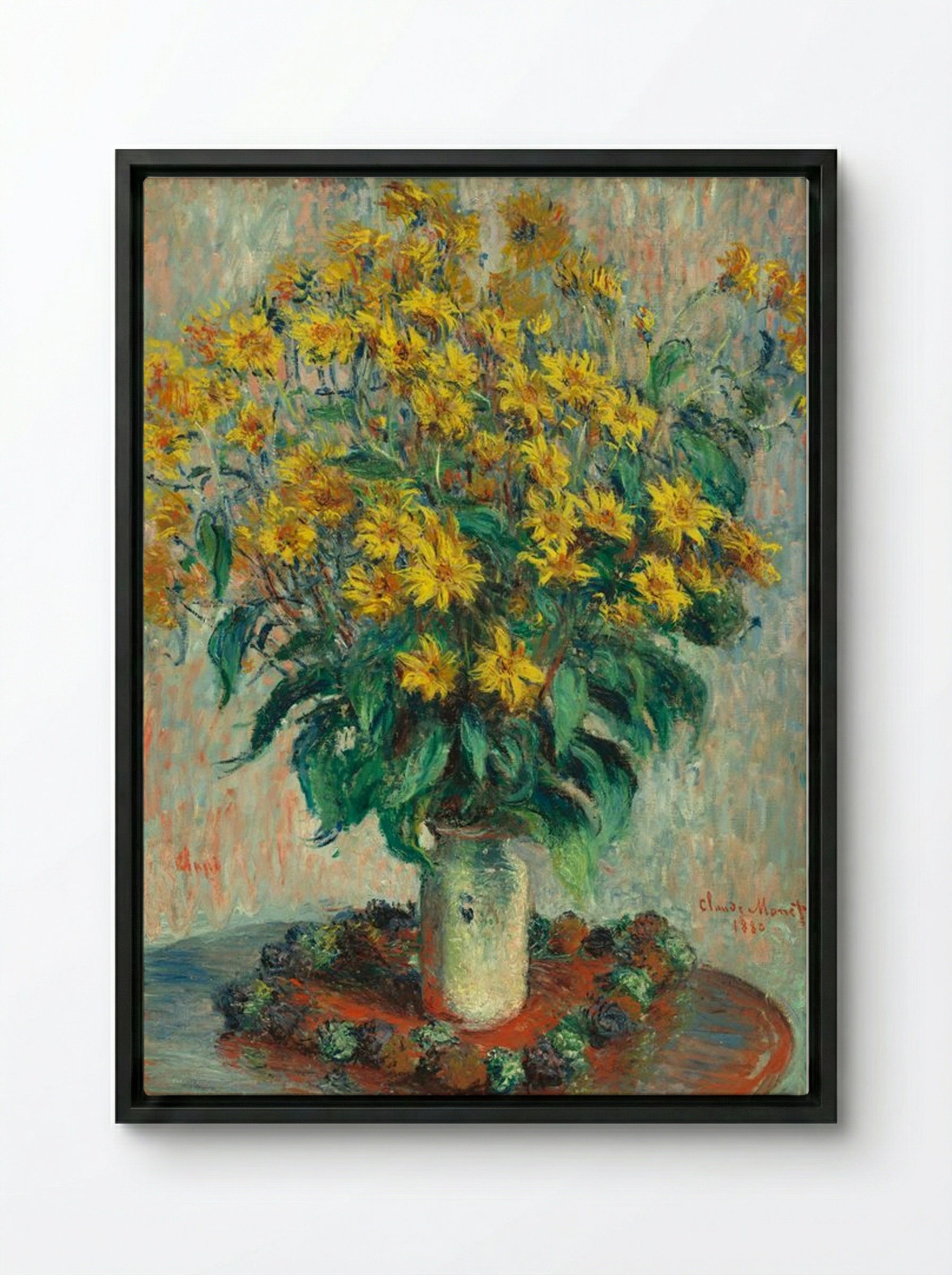 Jerusalem Artichoke Flowers - Claude Monet - Framed Canvas Black
