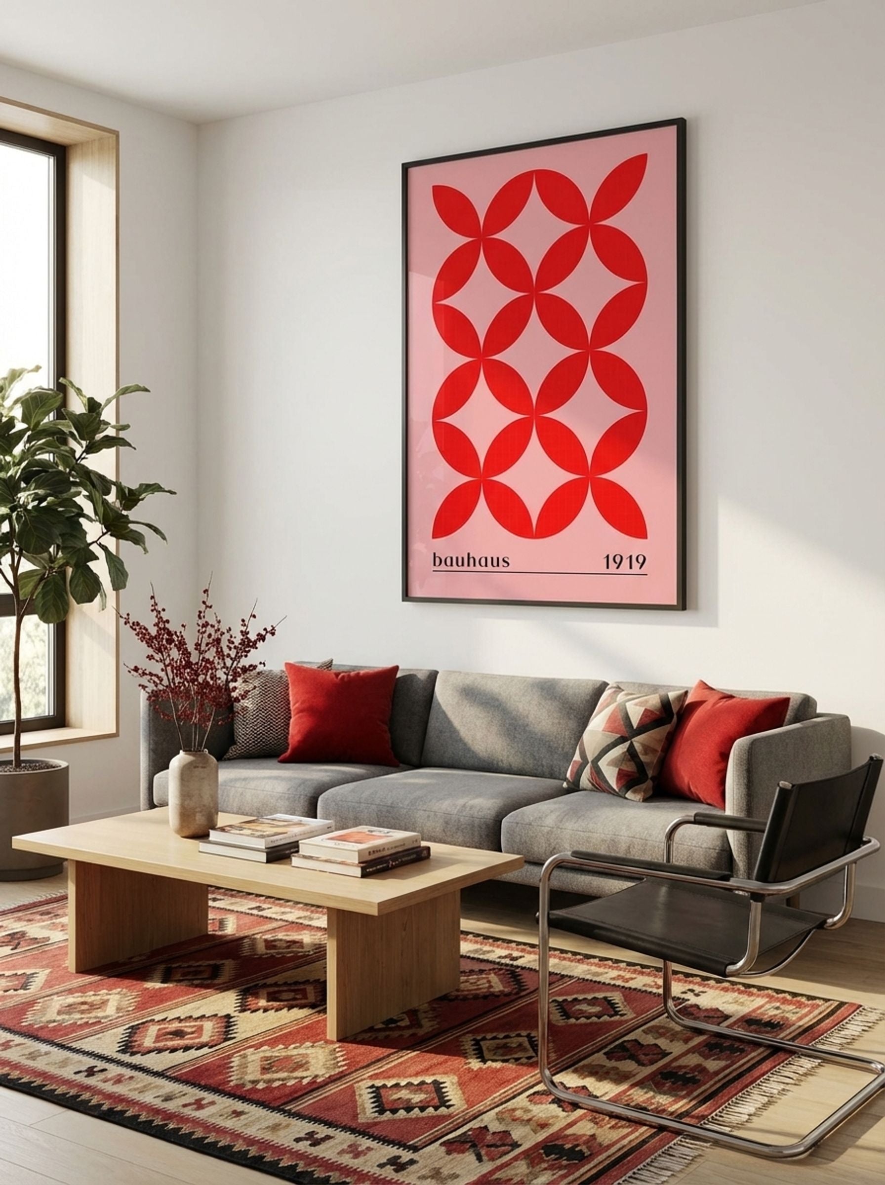 Bauhaus Red Petal Matrix - 1919 Exhibition Poster - Lifestyle
