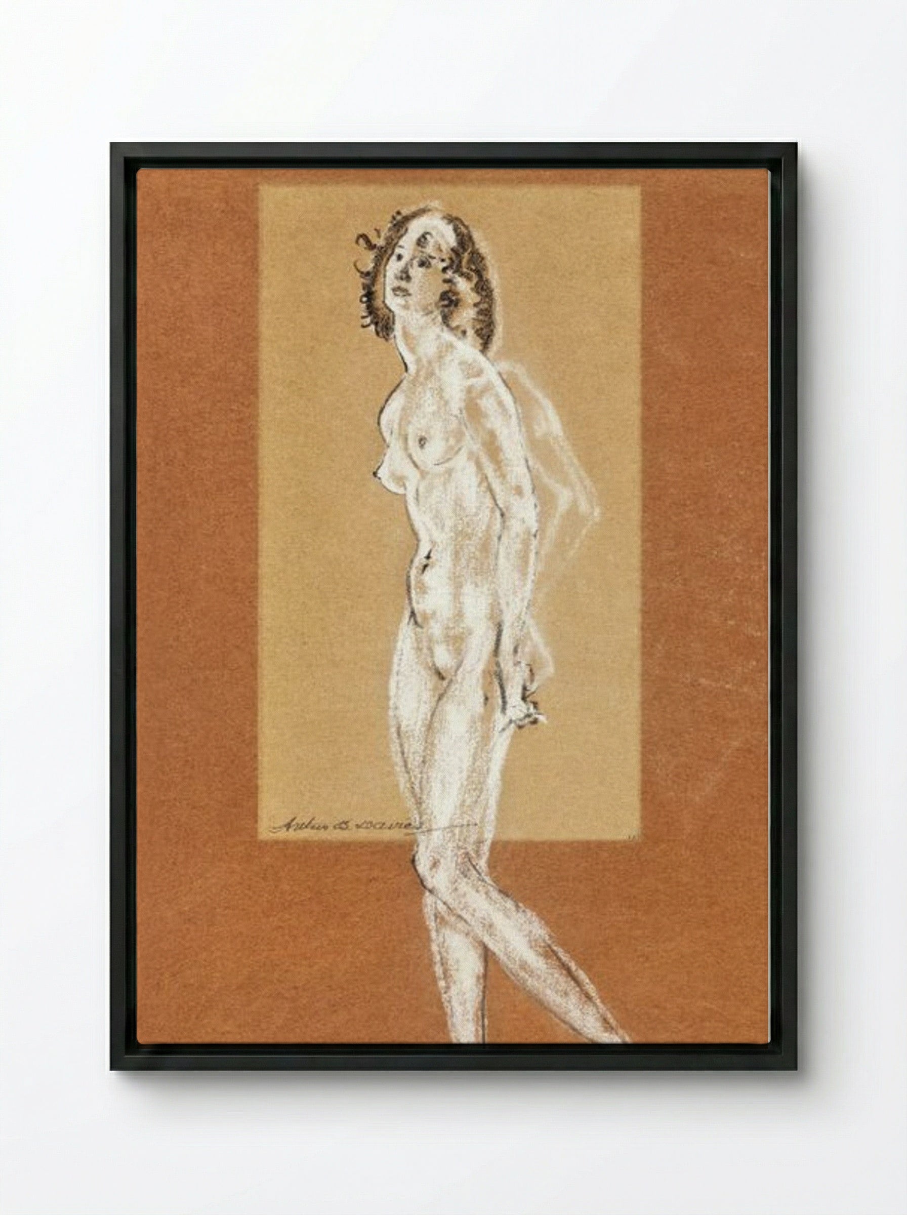 Standing Female Nude - Arthur B. Davies - Framed Canvas Black