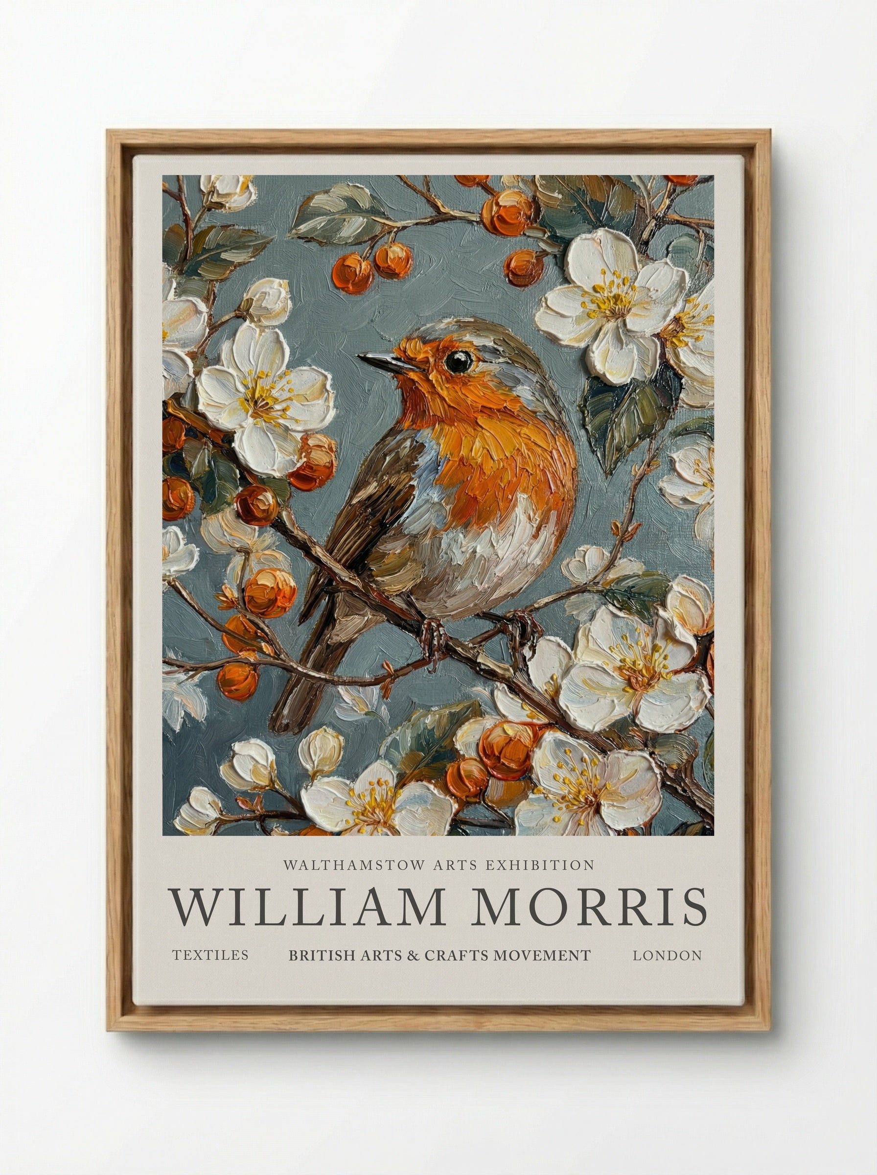 Robin Reflection - William Morris - Framed Canvas Wood
