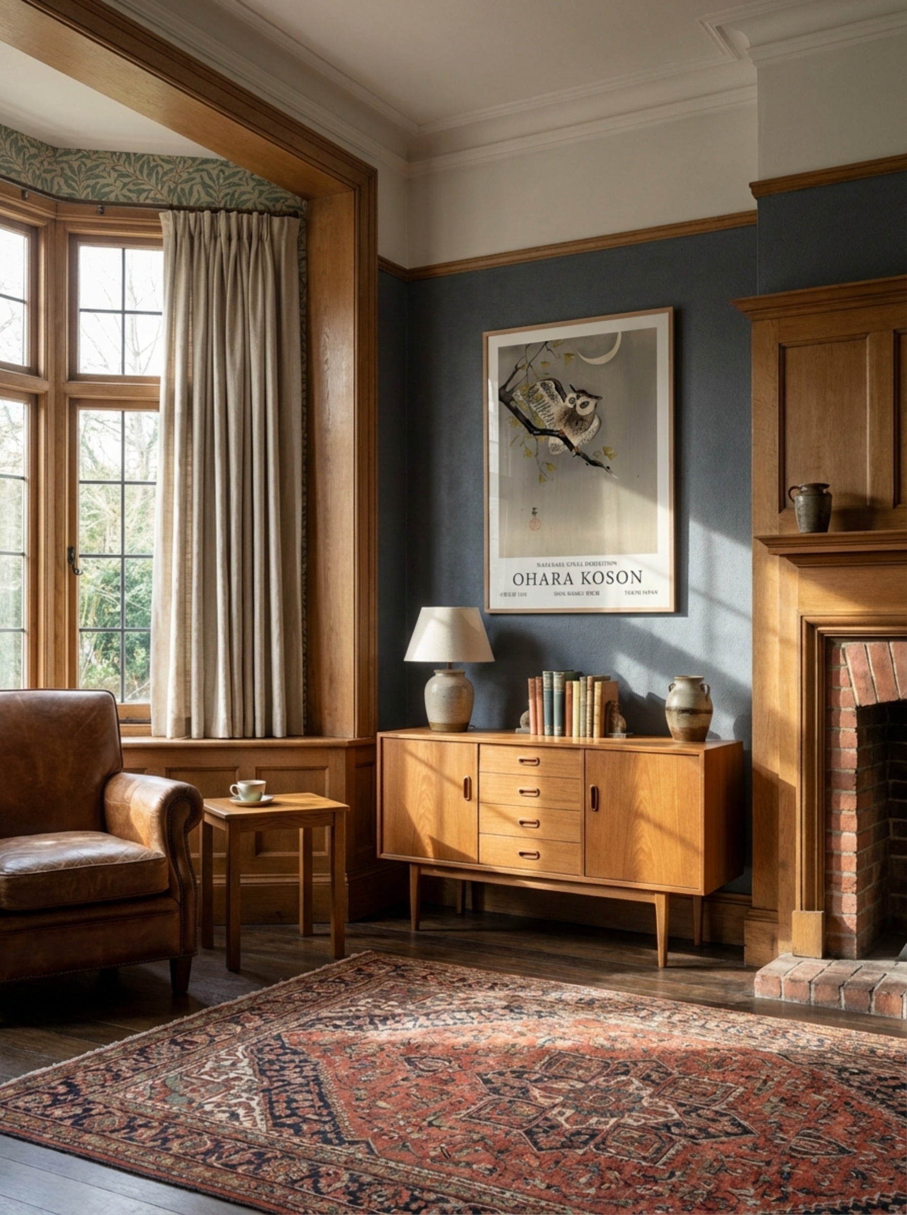 Scops Owl Under Crescent Moon - Ohara Koson