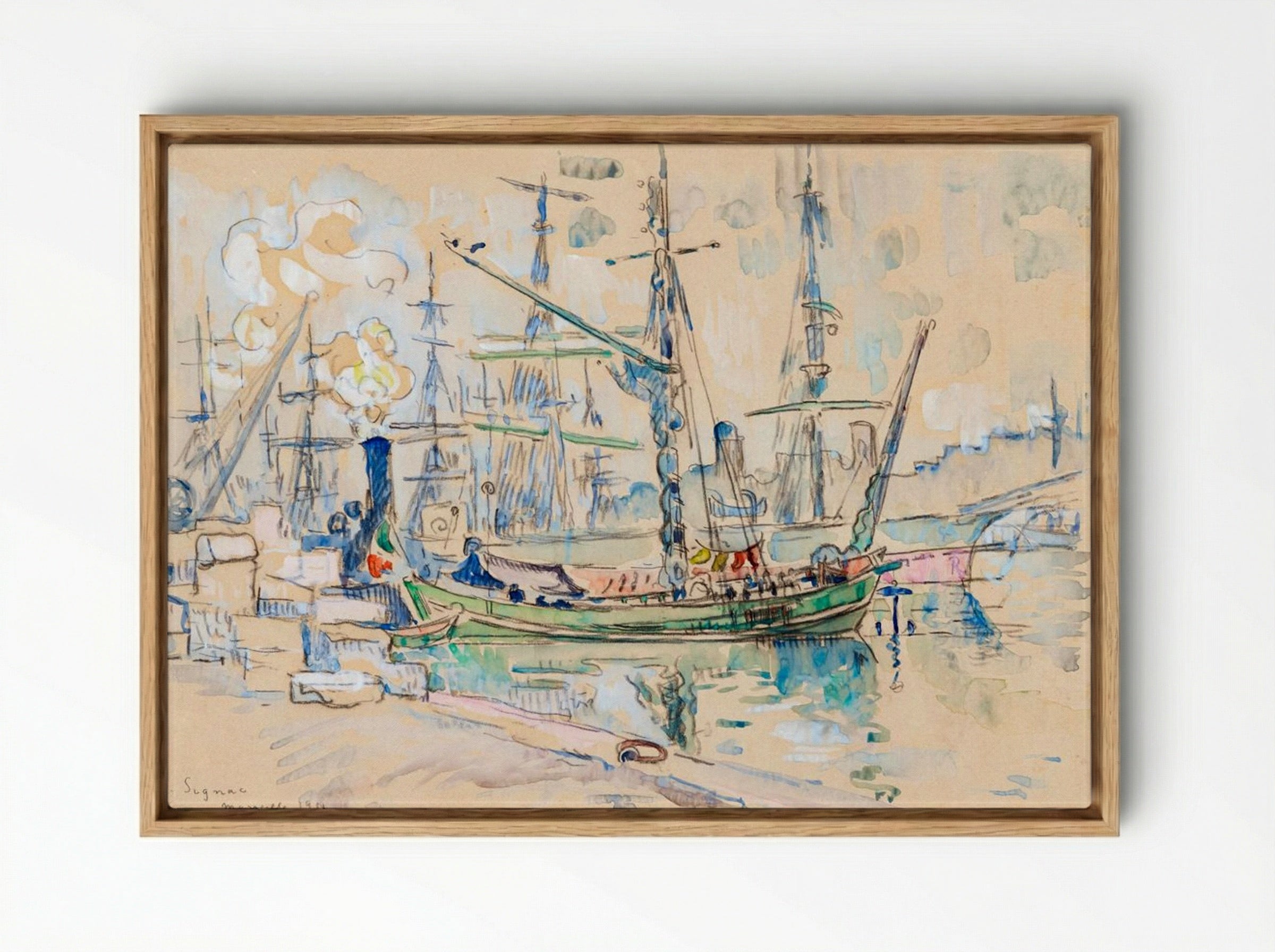 Marseille Harbour - Paul Signac - Framed Canvas Wood