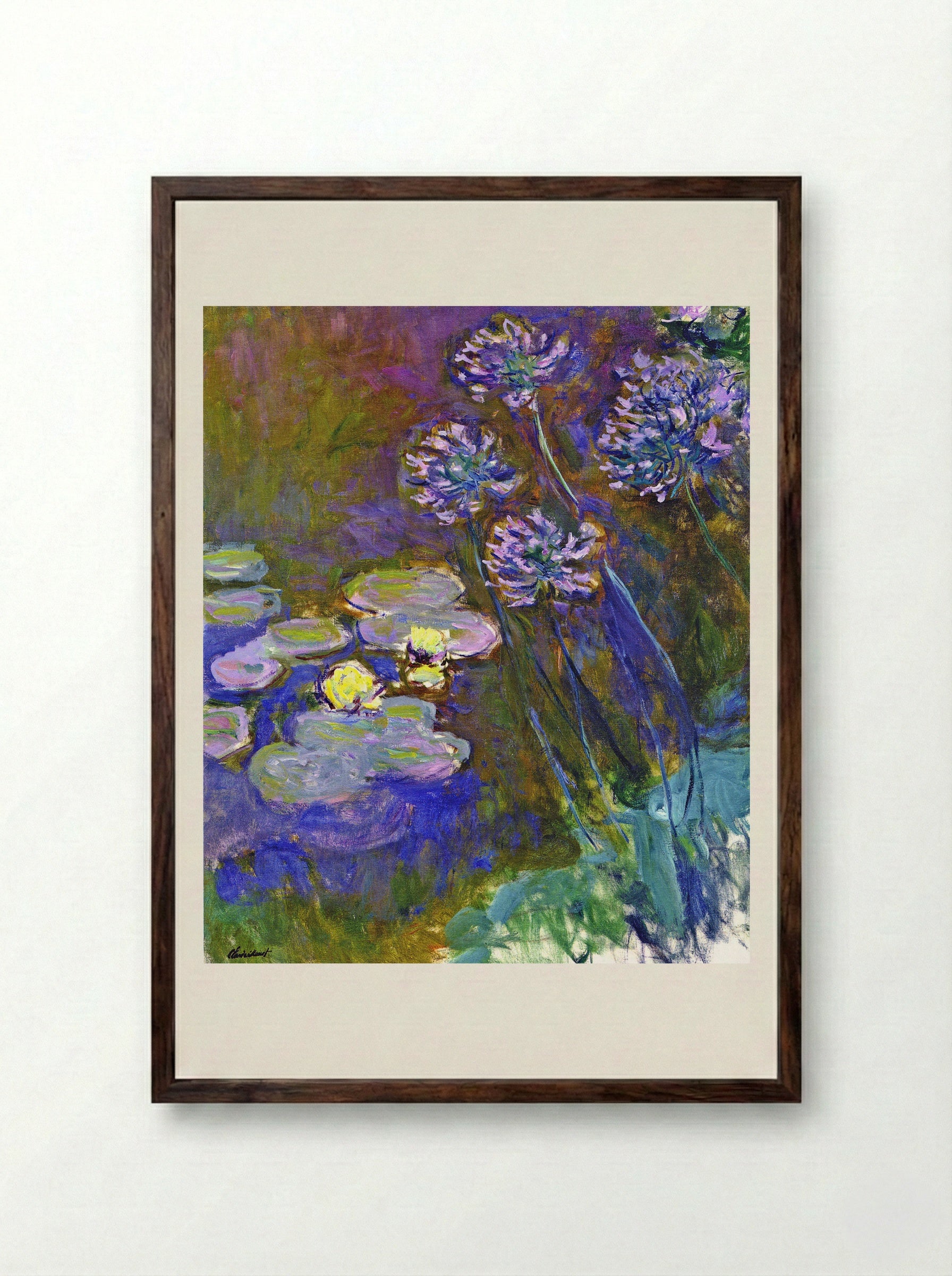 Water Lilies and Agapanthus - Claude Monet - Framed Print Dark Wood