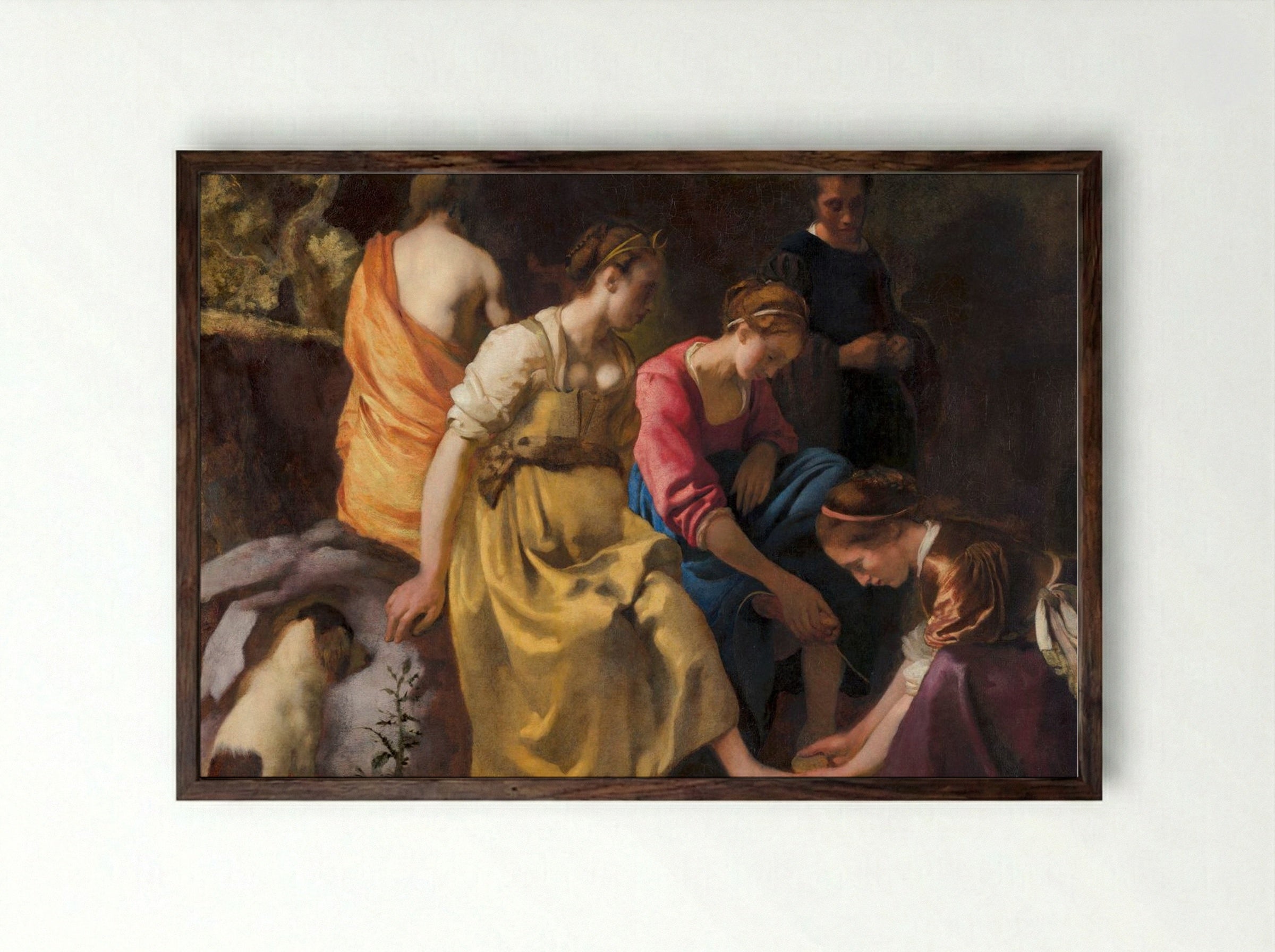 Diana and Her Nymphs - Johannes Vermeer - Framed Print Dark Wood