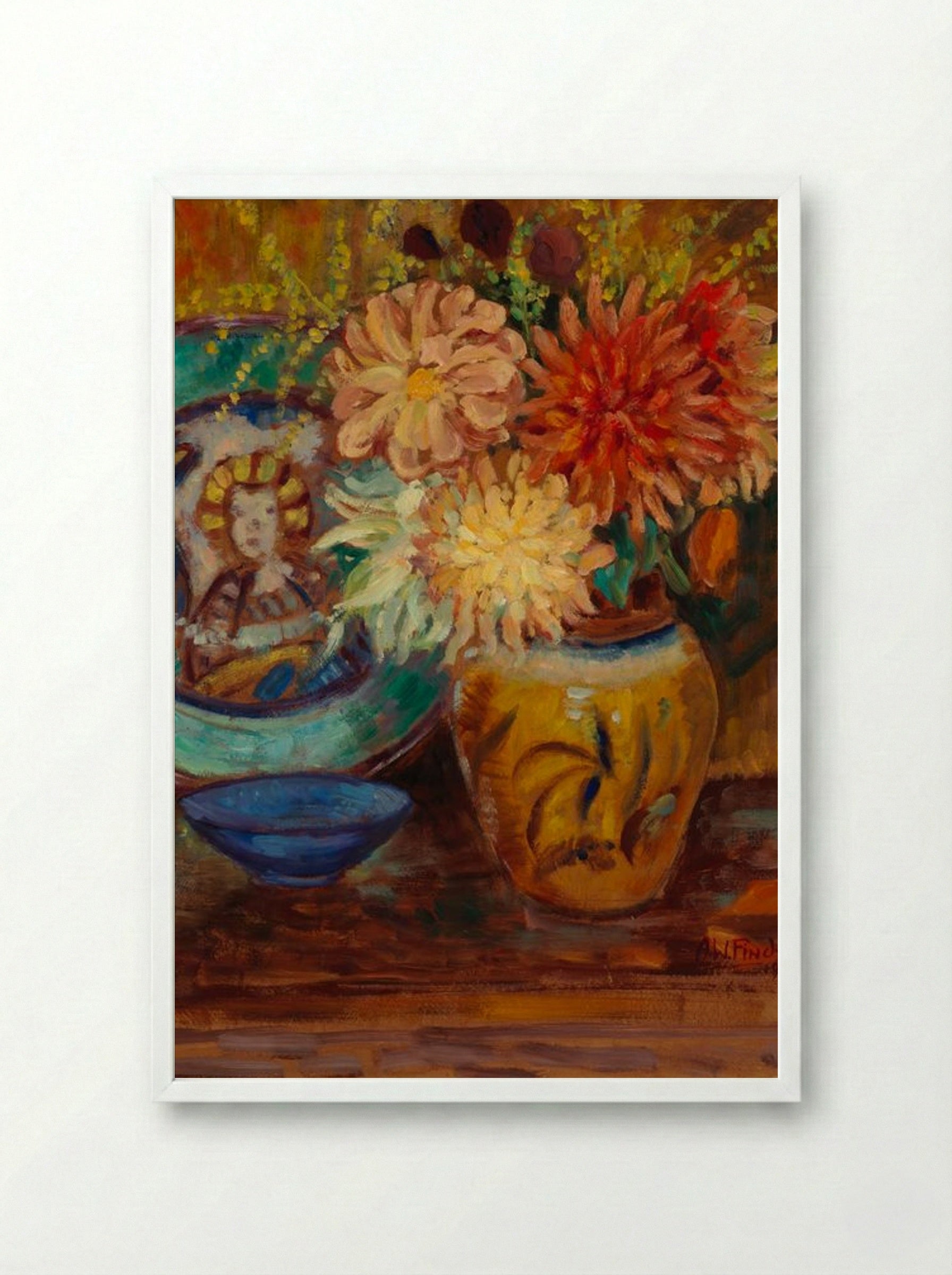 Chrysanthemums - Alfred William Finch - Framed Print White