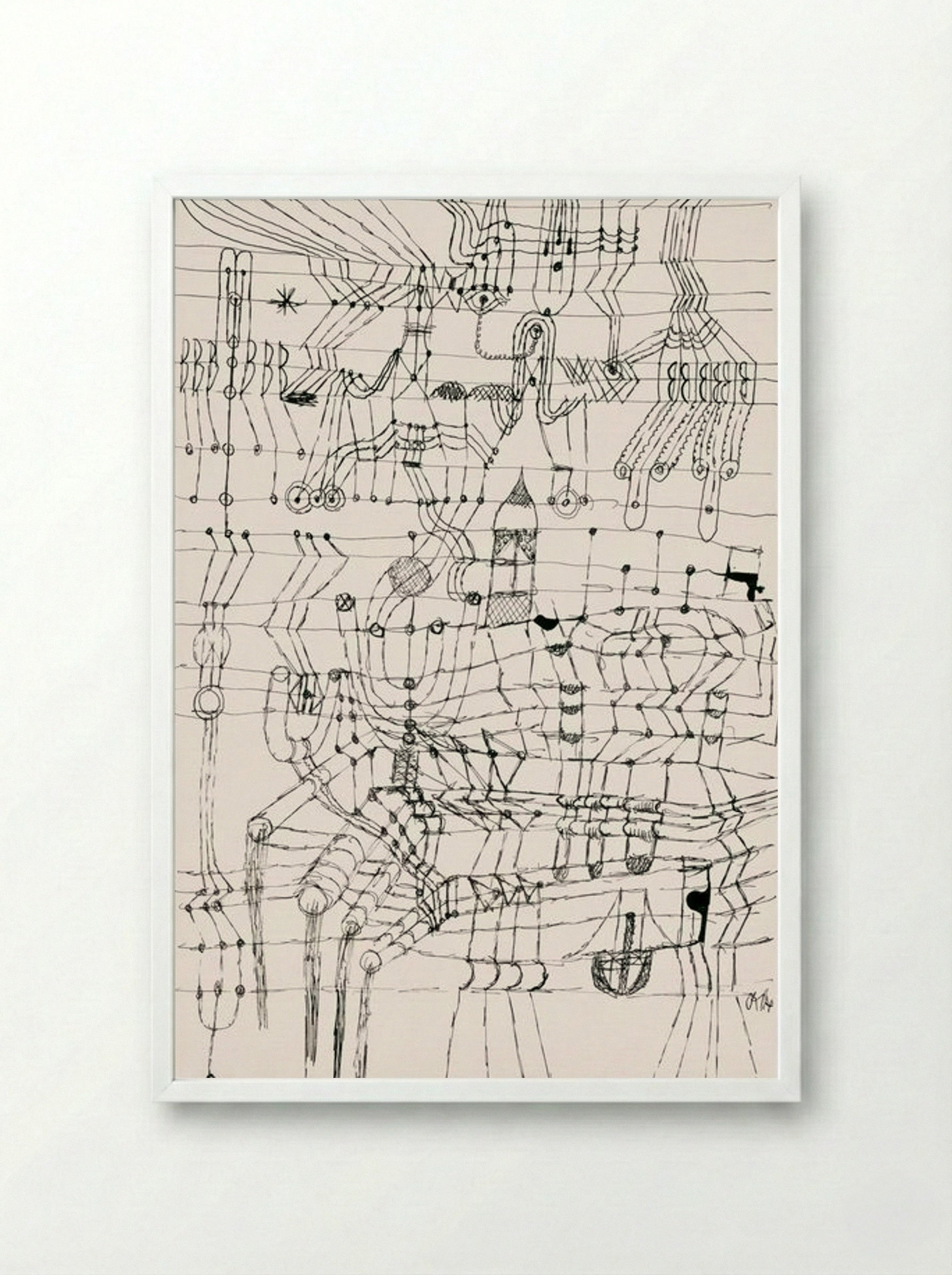 Drawing Knotted in the Manner of a Net - Paul Klee - Framed Print White