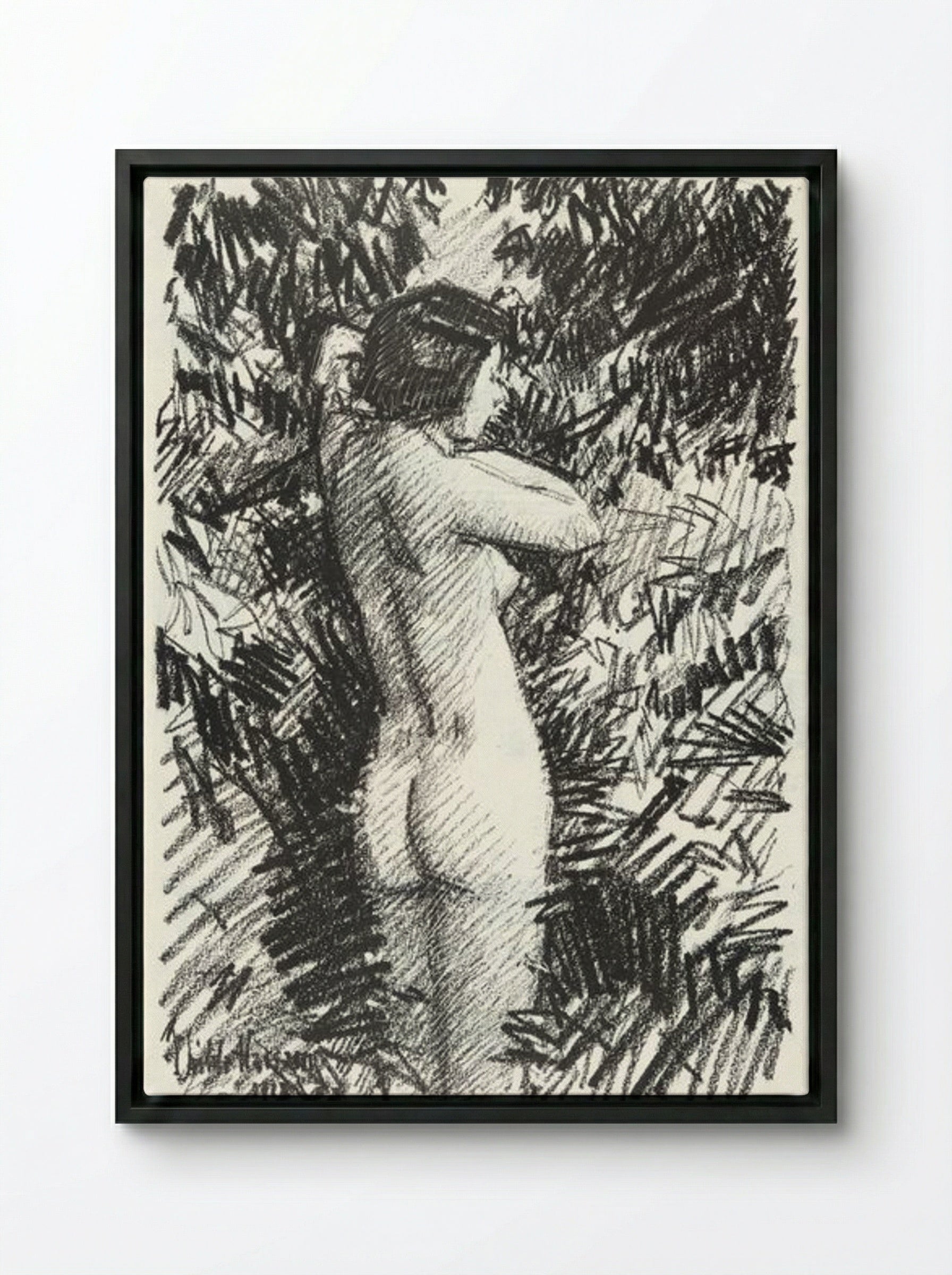 Nude in Landscape - Childe Hassam - Framed Canvas Black