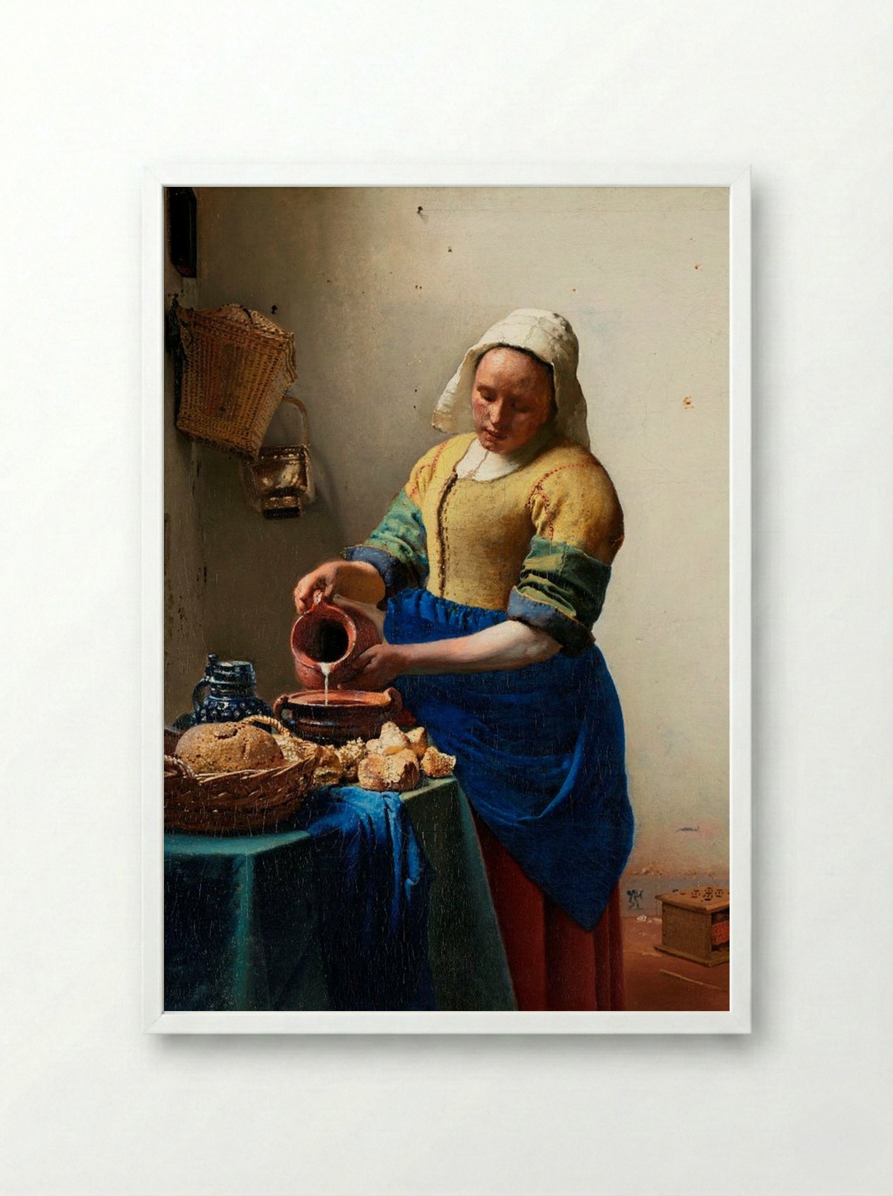 The Milkmaid - Johannes Vermeer - Framed Print White