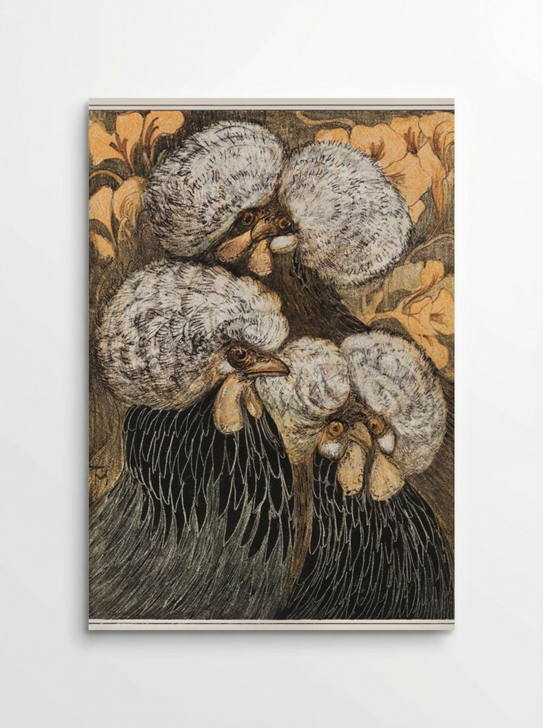 Drie kuifkippen (Three Crested Chickens) - Theo van Hoytema - Poster