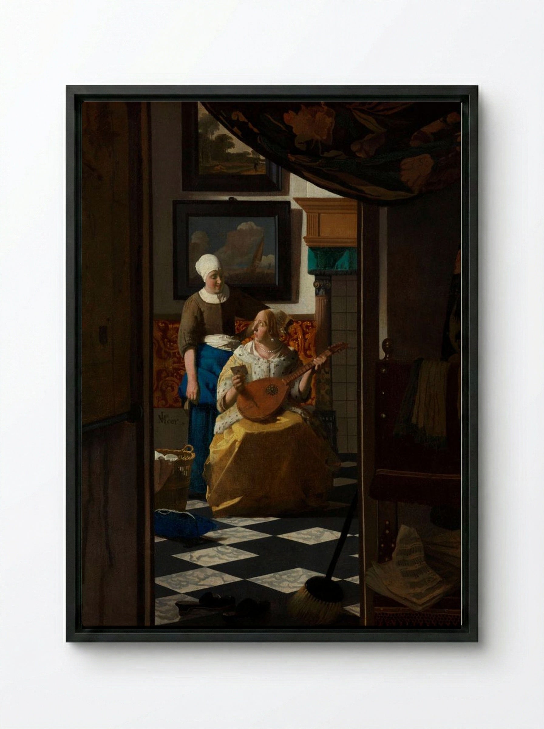 The Love Letter - Johannes Vermeer - Framed Canvas Black