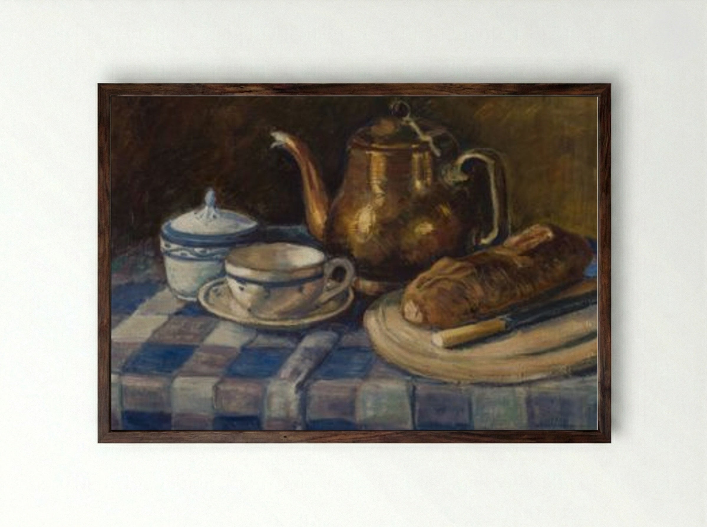 Still Life with Teapot and Bread - Alfred William Finch - Framed Print Dark Wood