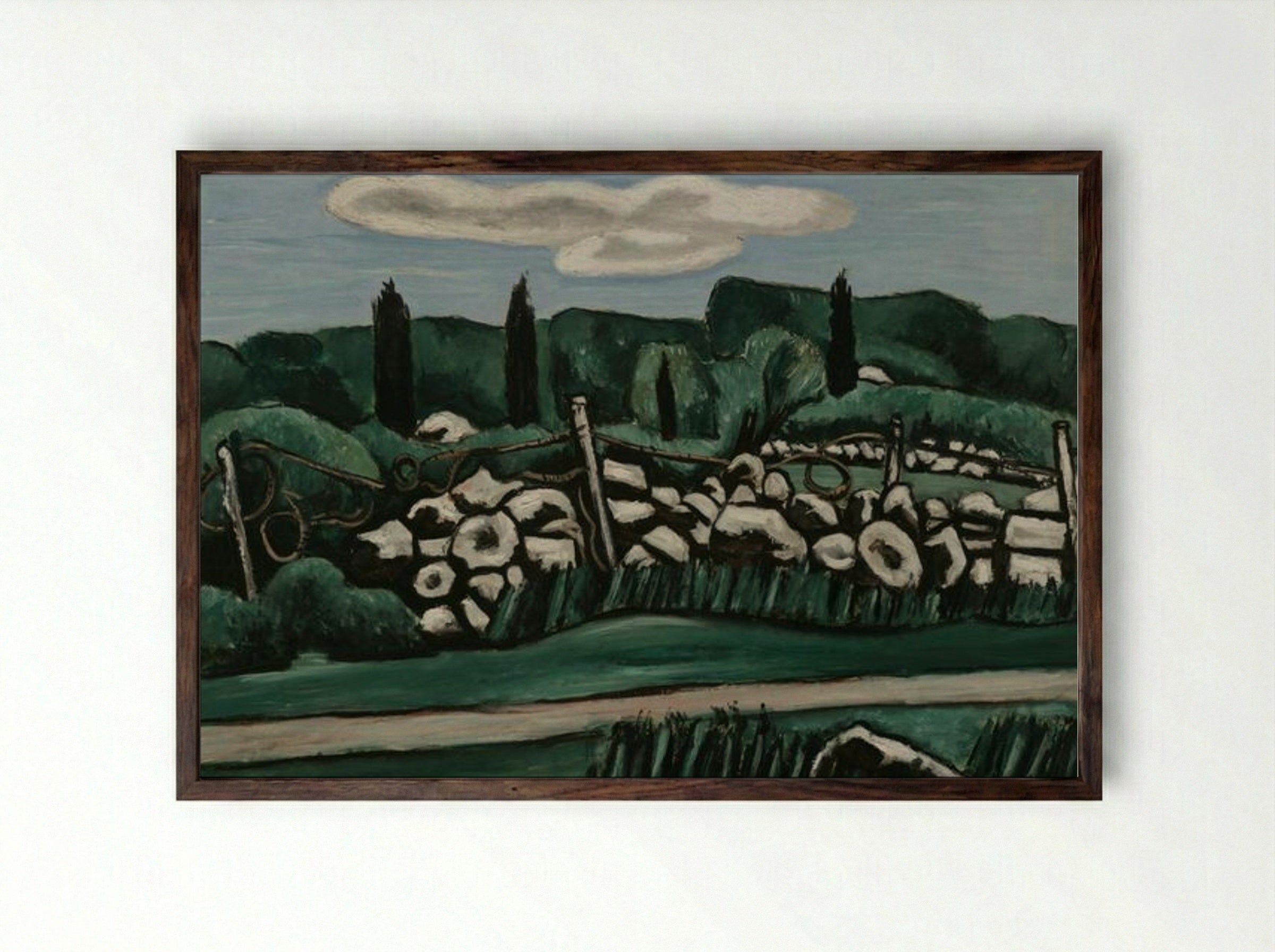 The Last Stone Walls, Dogtown - Marsden Hartley - Framed Print Dark Wood