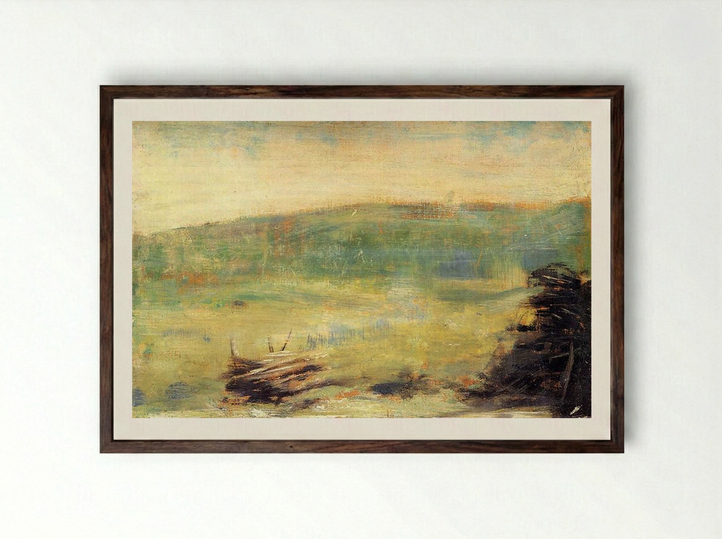 Landscape at Saint-Ouen - Georges Seurat - Framed Print Dark Wood