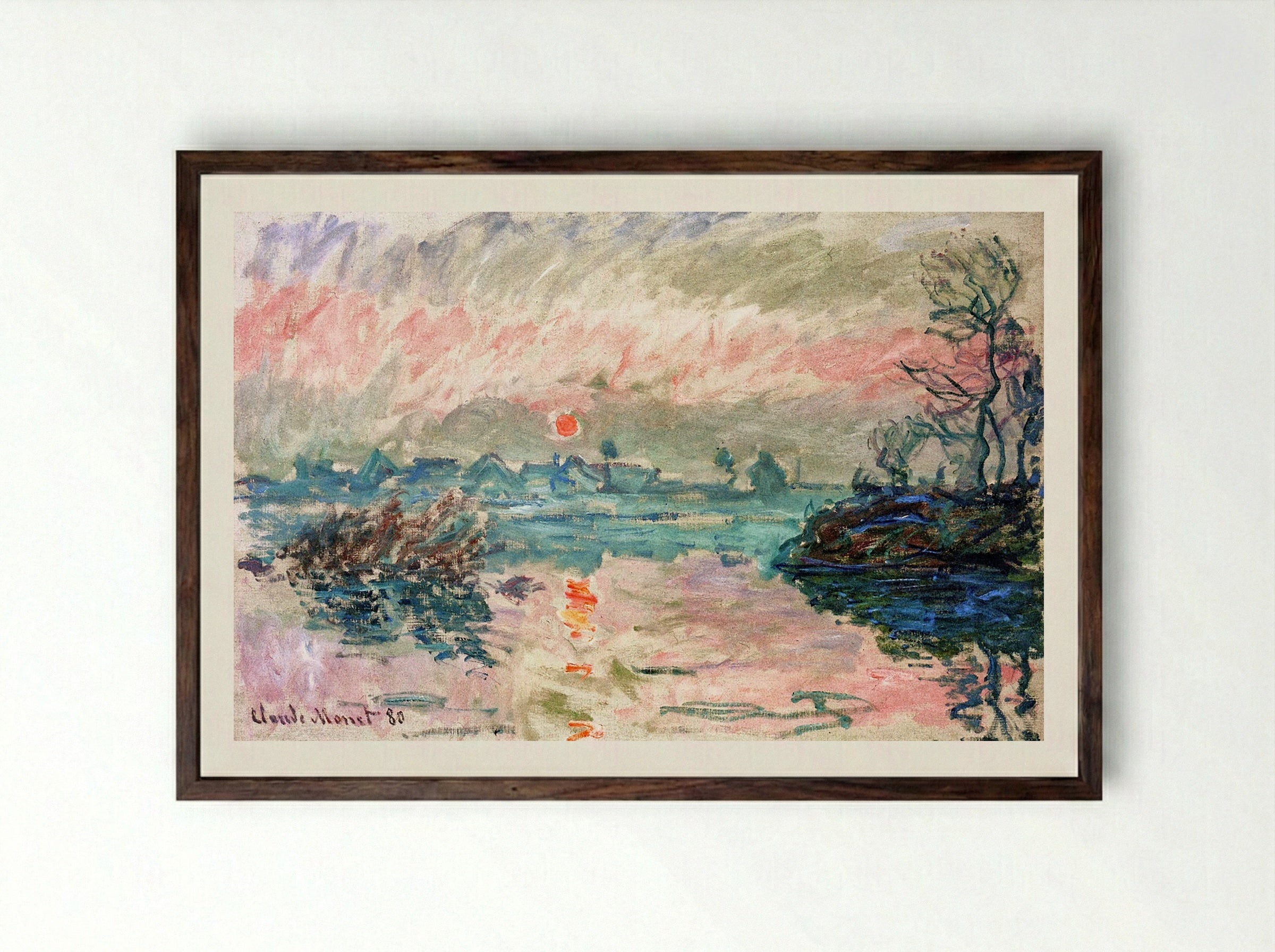 Sunset at Lavacourt - Claude Monet - Framed Print Dark Wood