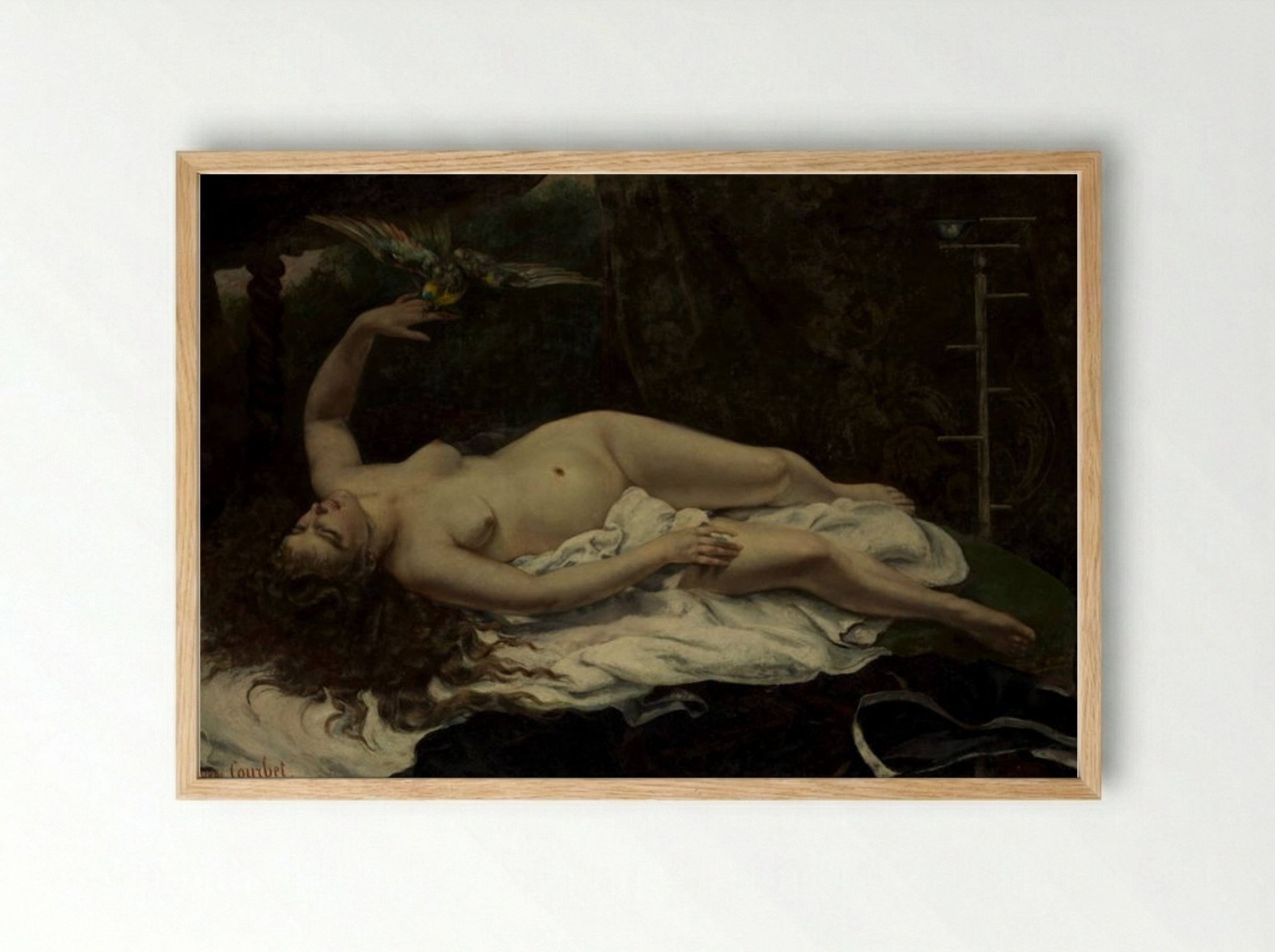 Woman with a Parrot - Gustave Courbet - Framed Print Wood