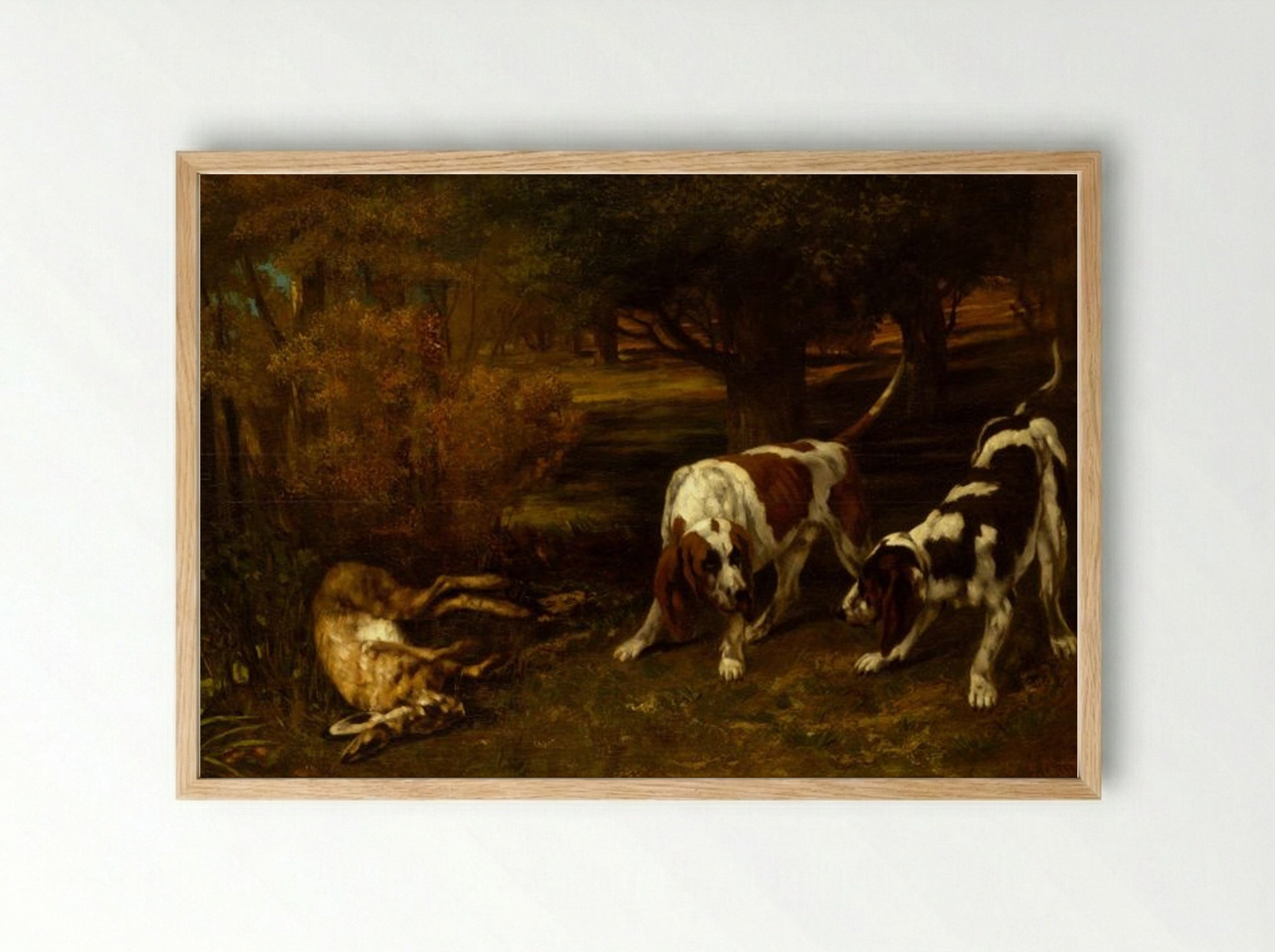 Hunting Dogs with Dead Hare - Gustave Courbet - Framed Print Wood