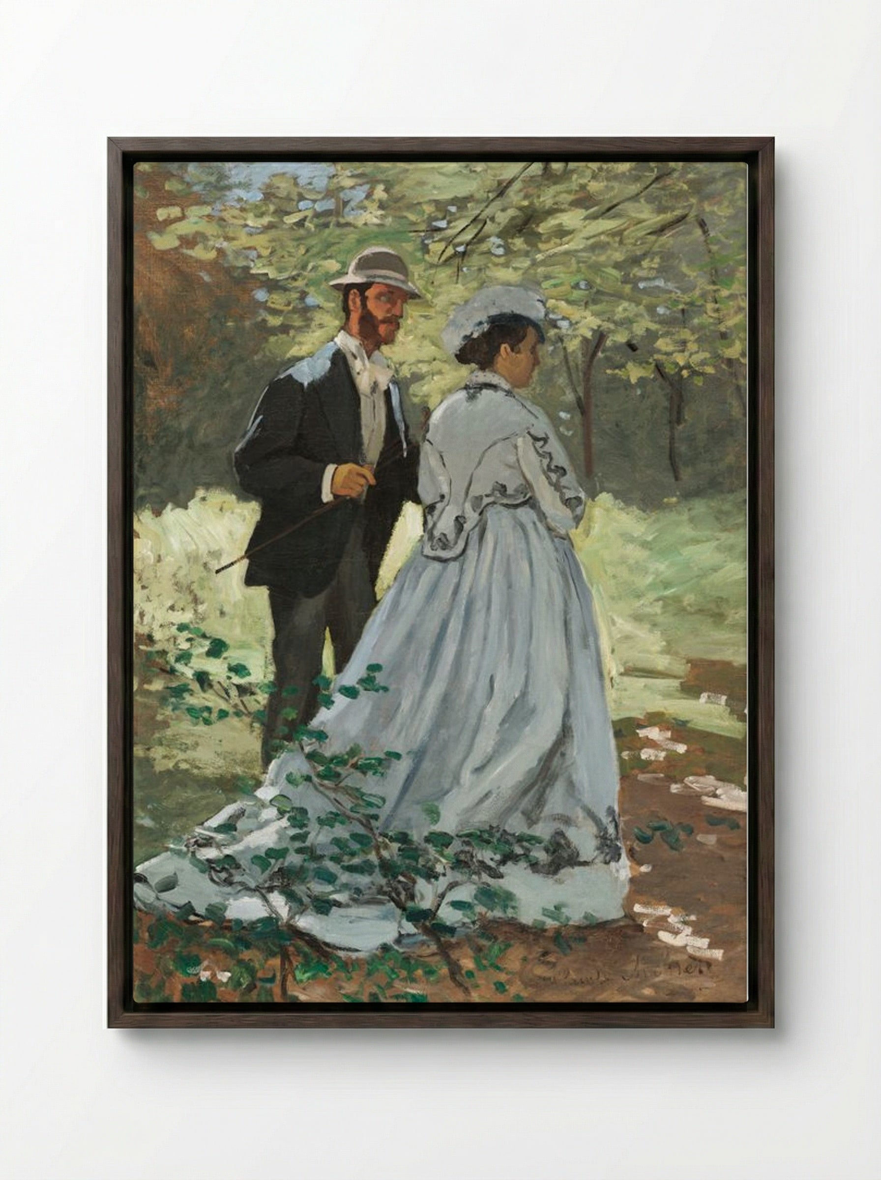 Bazille and Camille - Claude Monet - Framed Canvas Dark Wood