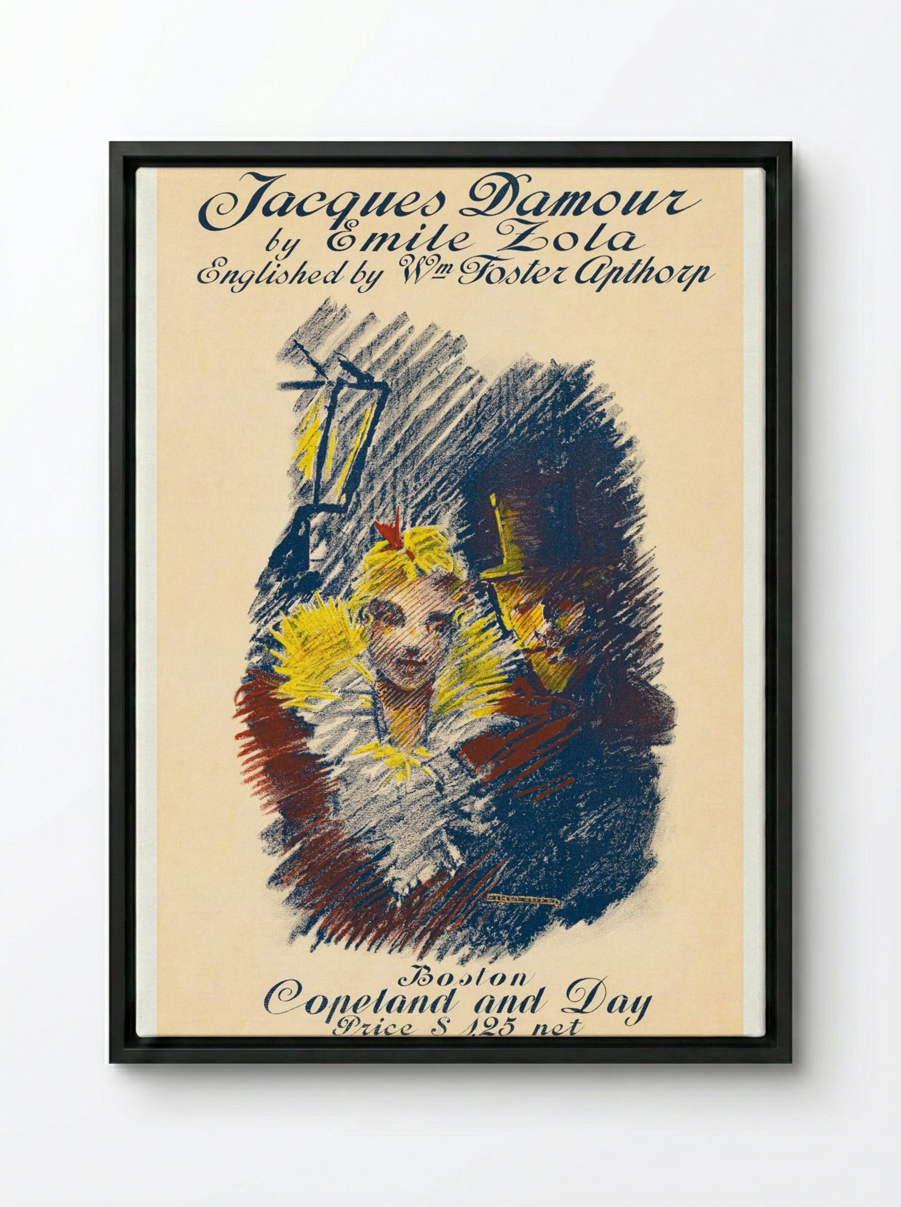 Jacques Damour by Emile Zola - Ethel Reed - Framed Canvas Black