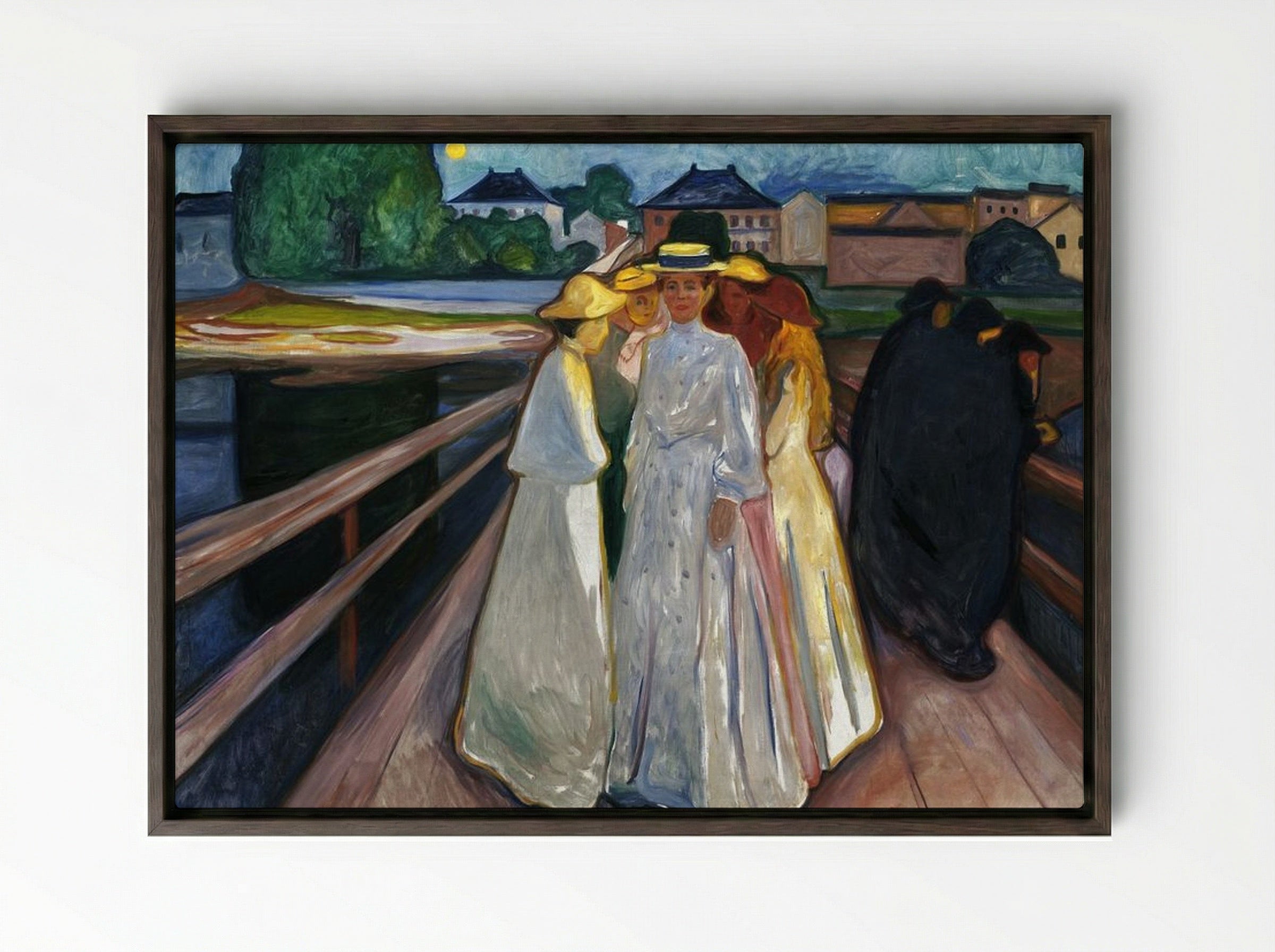 On the Bridge - Edvard Munch - Framed Canvas Dark Wood