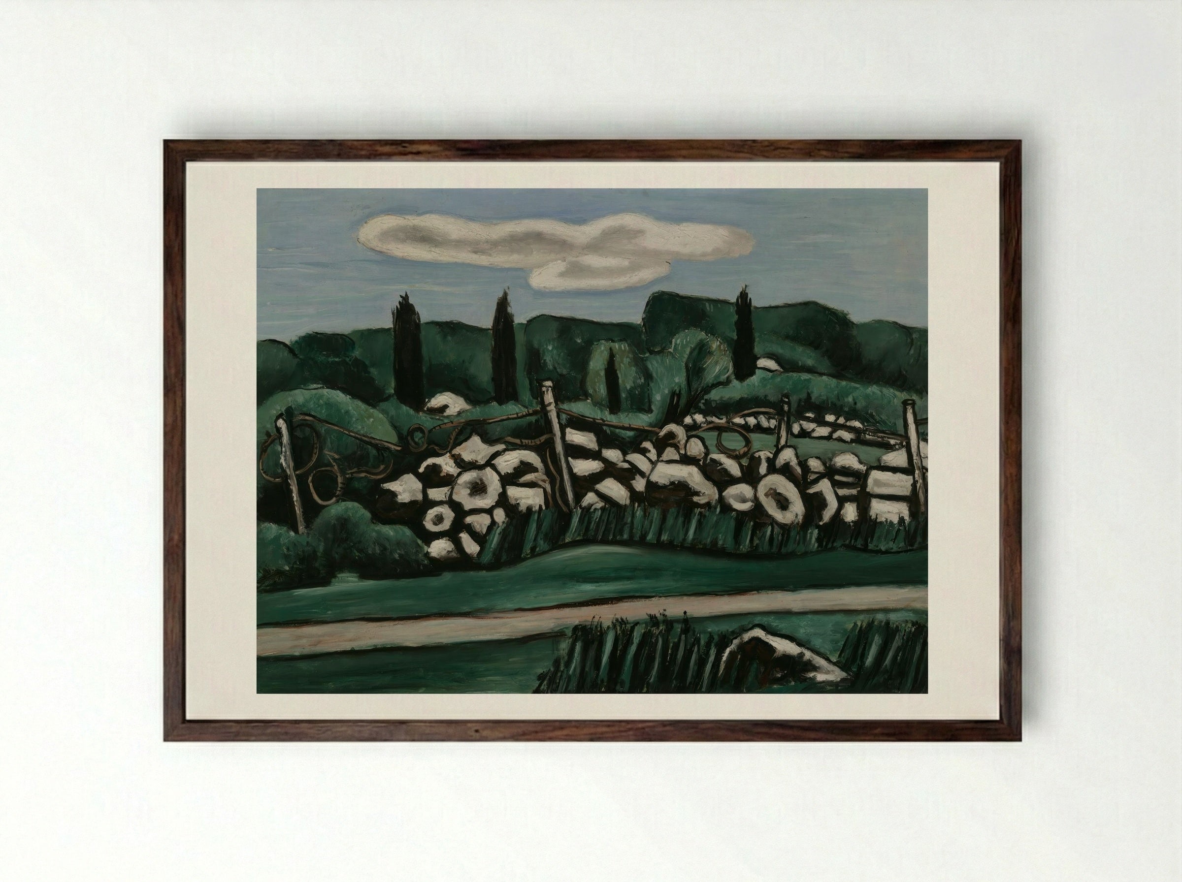 The Last Stone Walls, Dogtown - Marsden Hartley - Framed Print Dark Wood