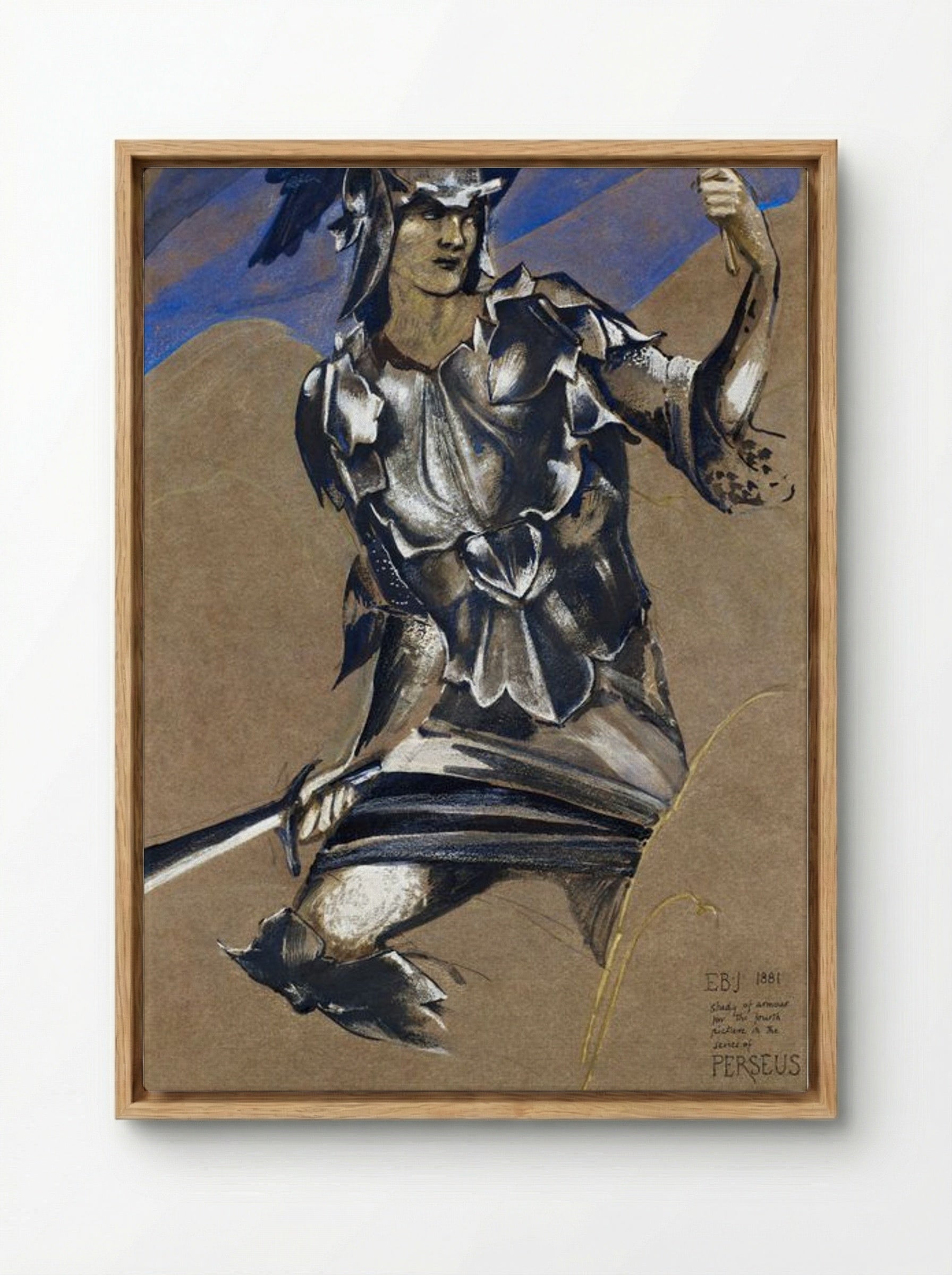 Study of Perseus in Armour for 'The Finding of Medusa' - Edward Burne-Jones - Framed Canvas Wood