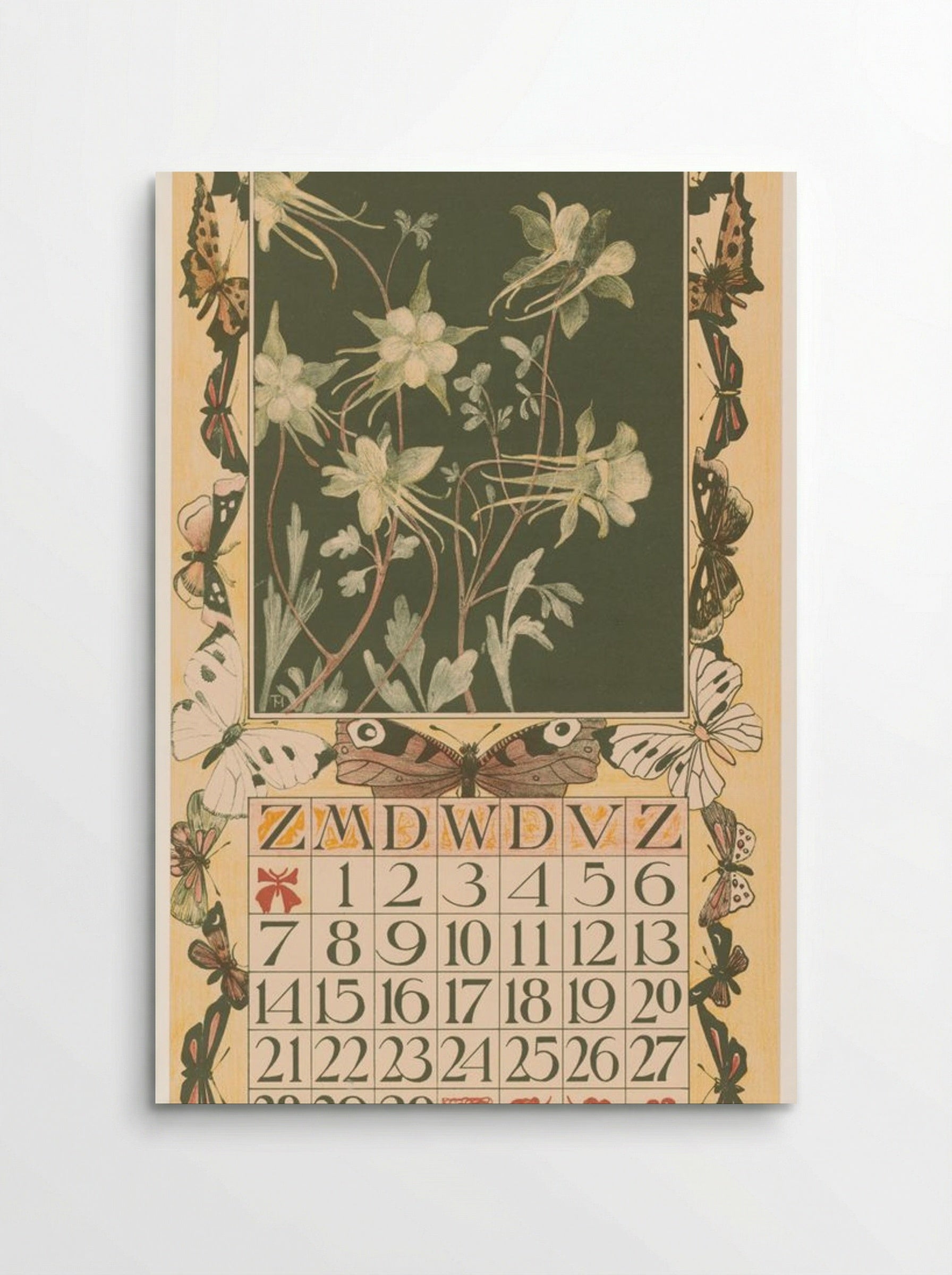 Kalenderblad Juni met Akeleien en Vlinders (June Calendar Page with Columbines and Butterflies) - Theo van Hoytema - Poster