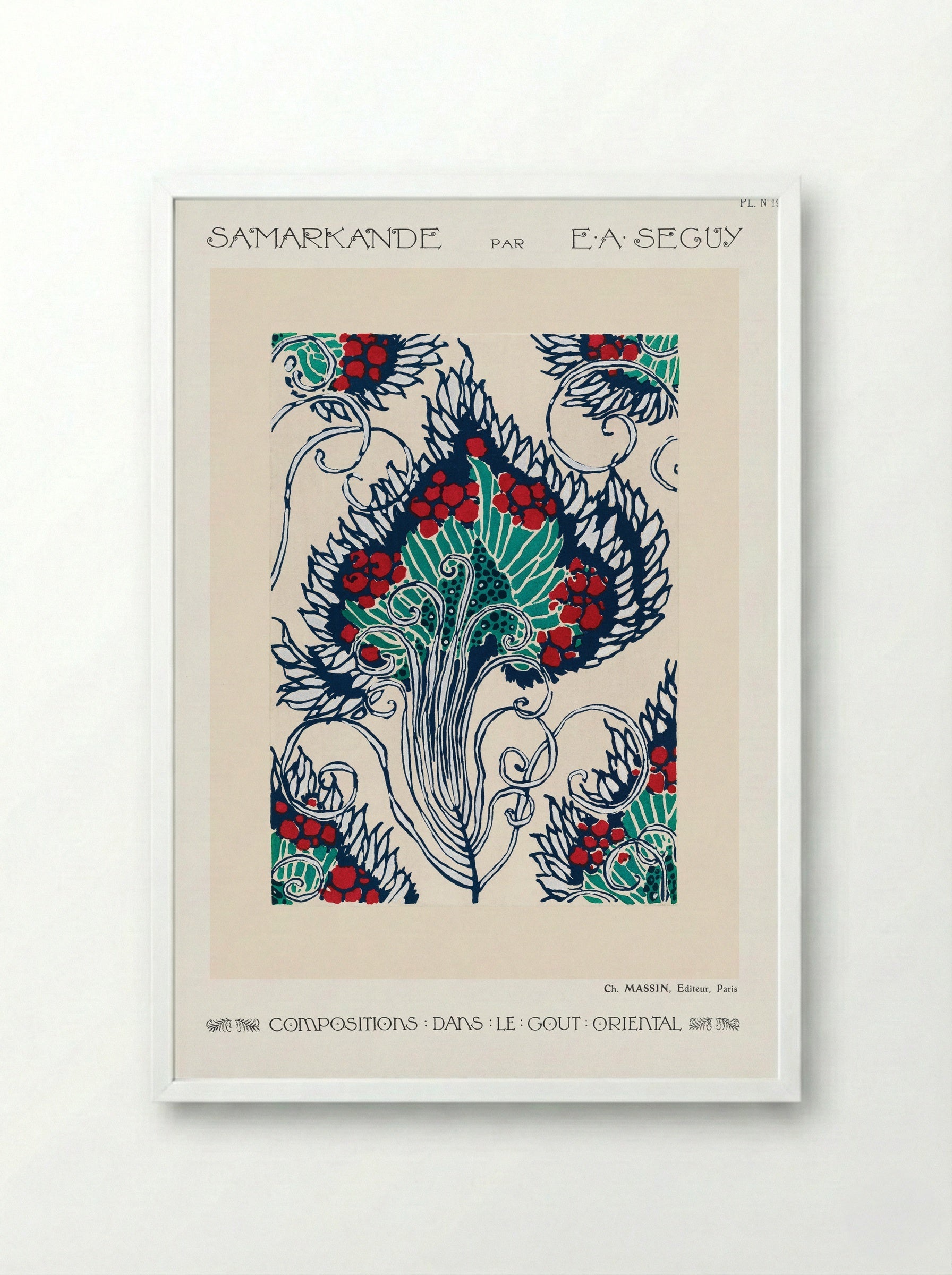 Samarkande, Planche 19 (Botanical Pattern) - Émile-Allain Séguy - Framed Print White