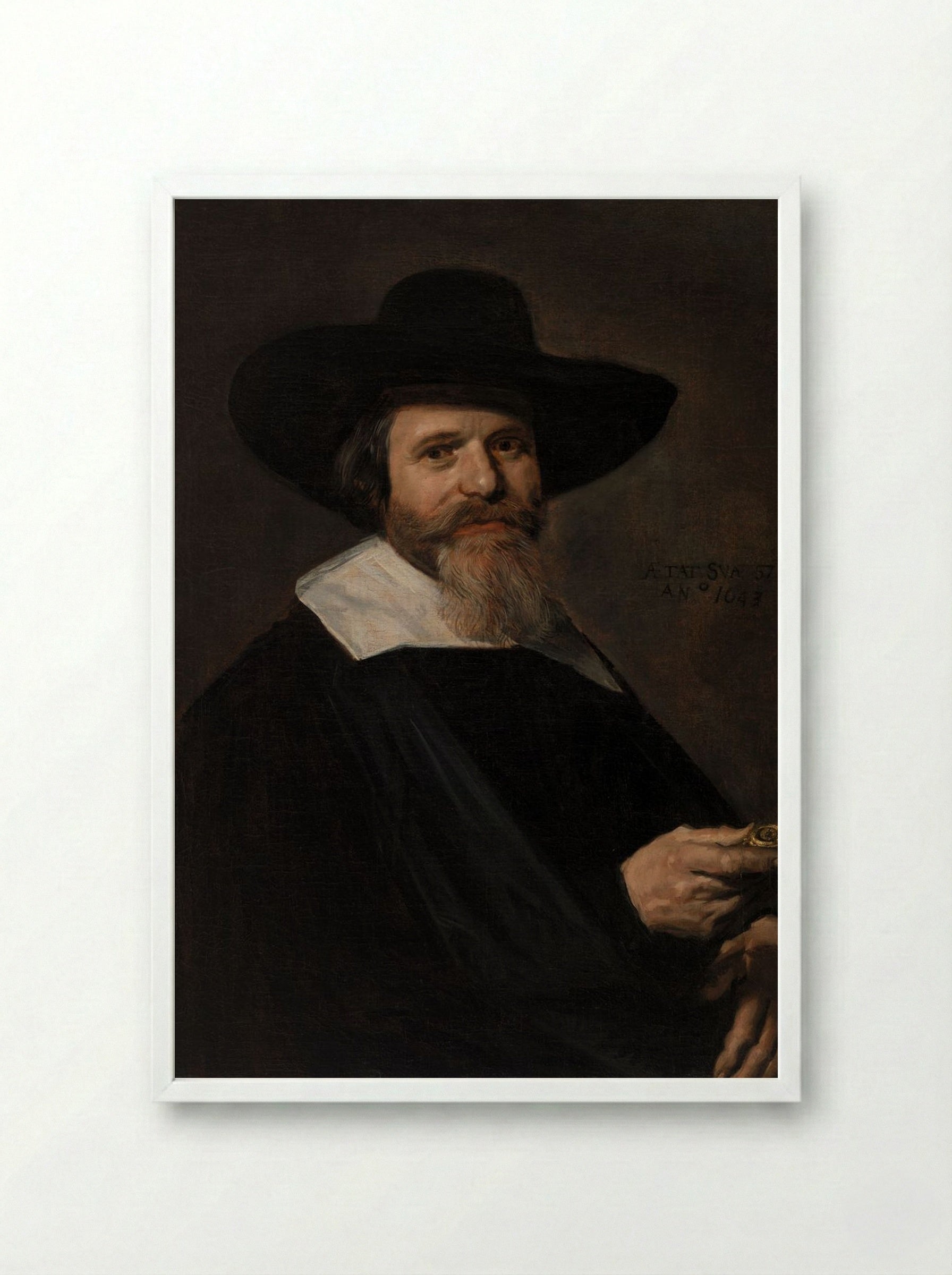 Portrait of a Man Holding a Watch - Frans Hals - Framed Print White