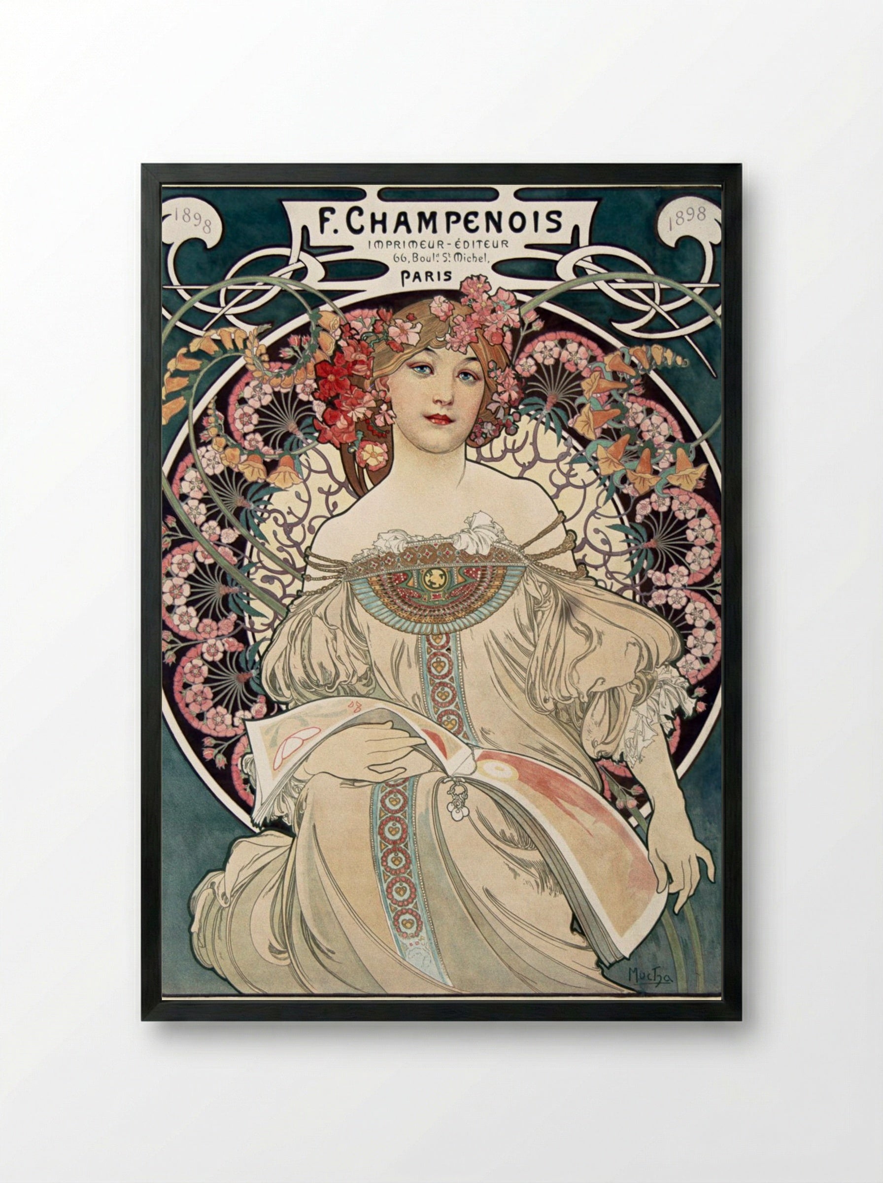 F. Champenois Imprimeur-Éditeur - Alphonse Mucha - Framed Print Black