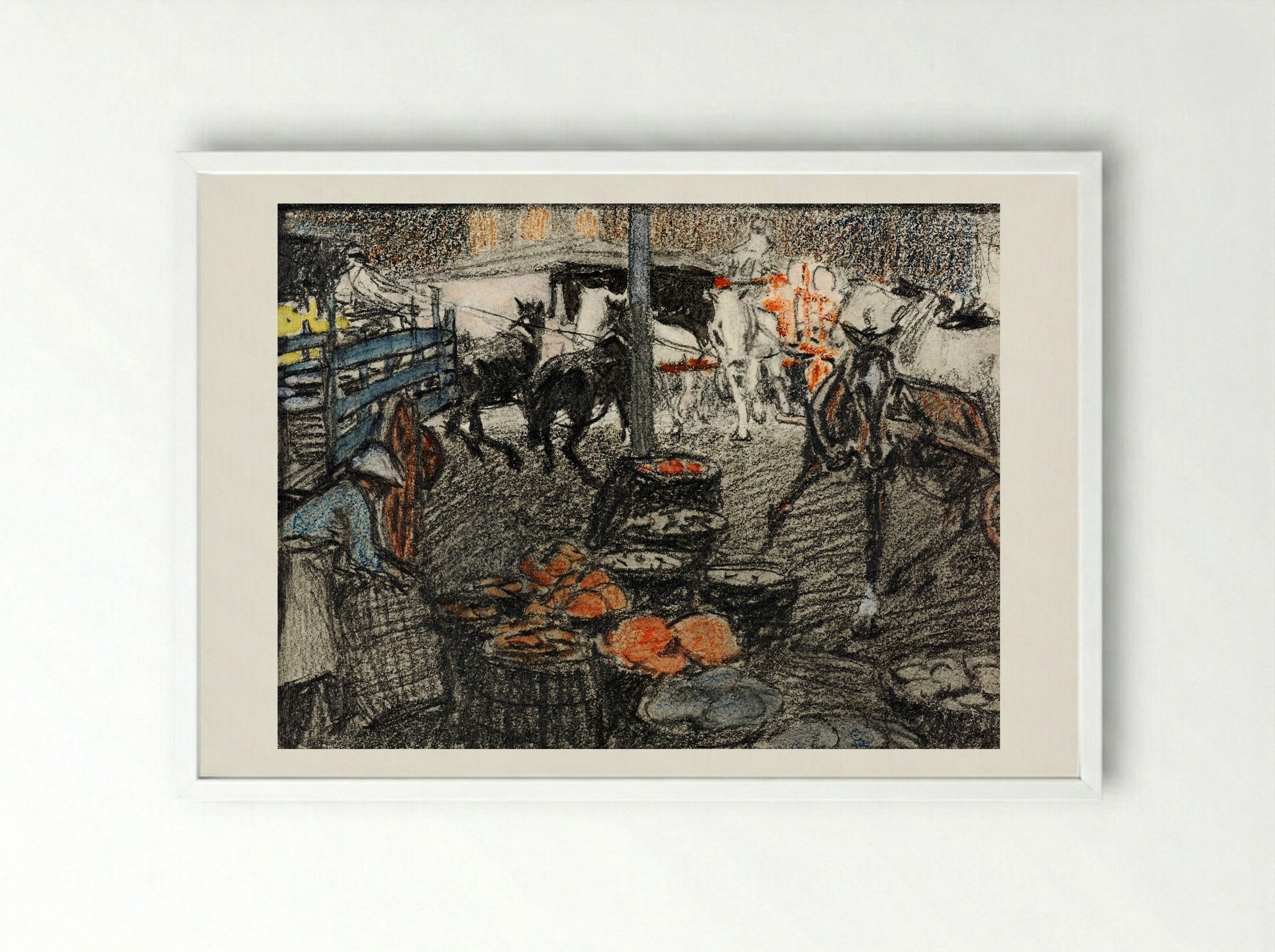 A Busy Market Scene - Edward Penfield - Framed Print White