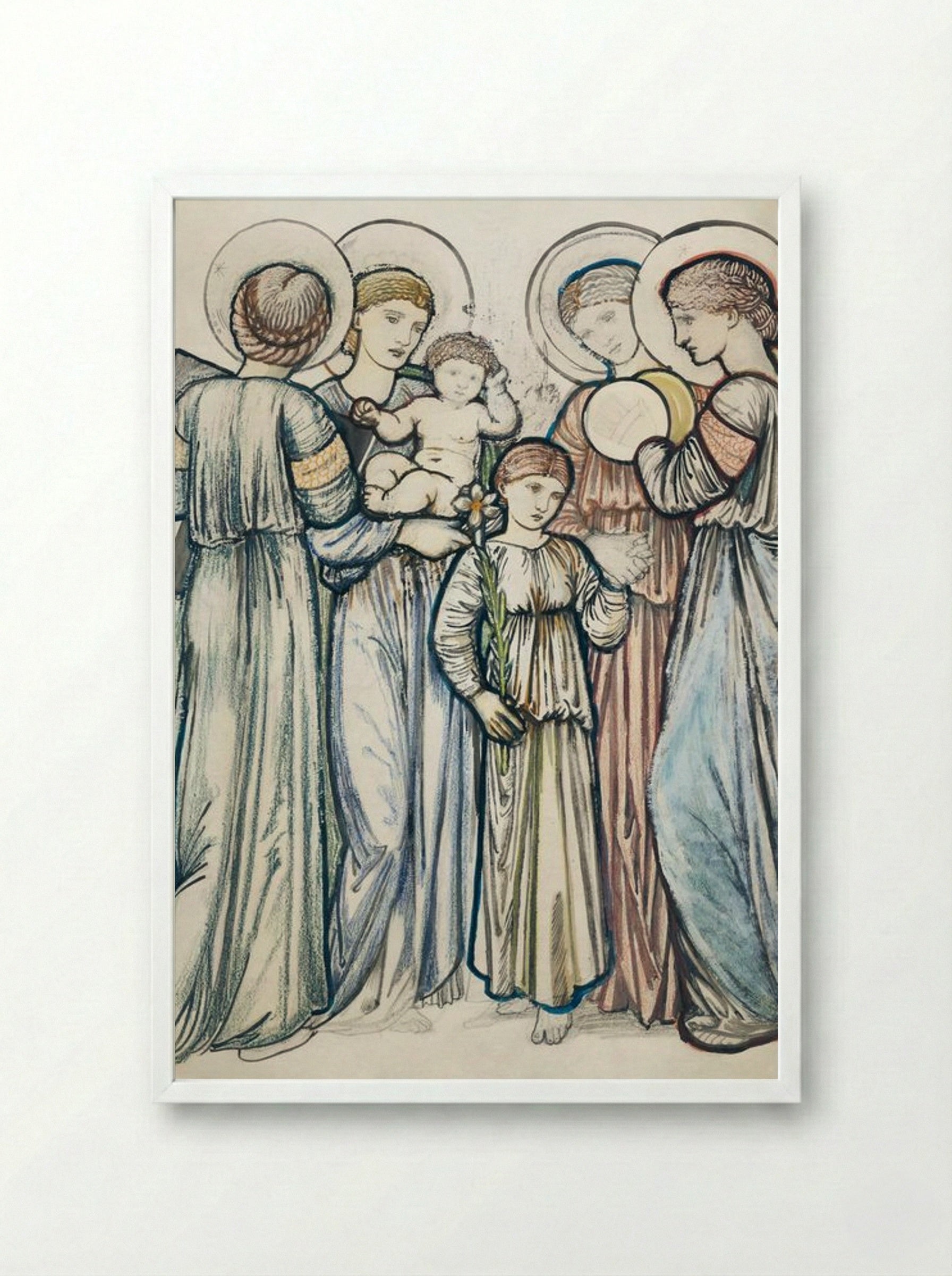 Angels and Children - Edward Burne-Jones - Framed Print White
