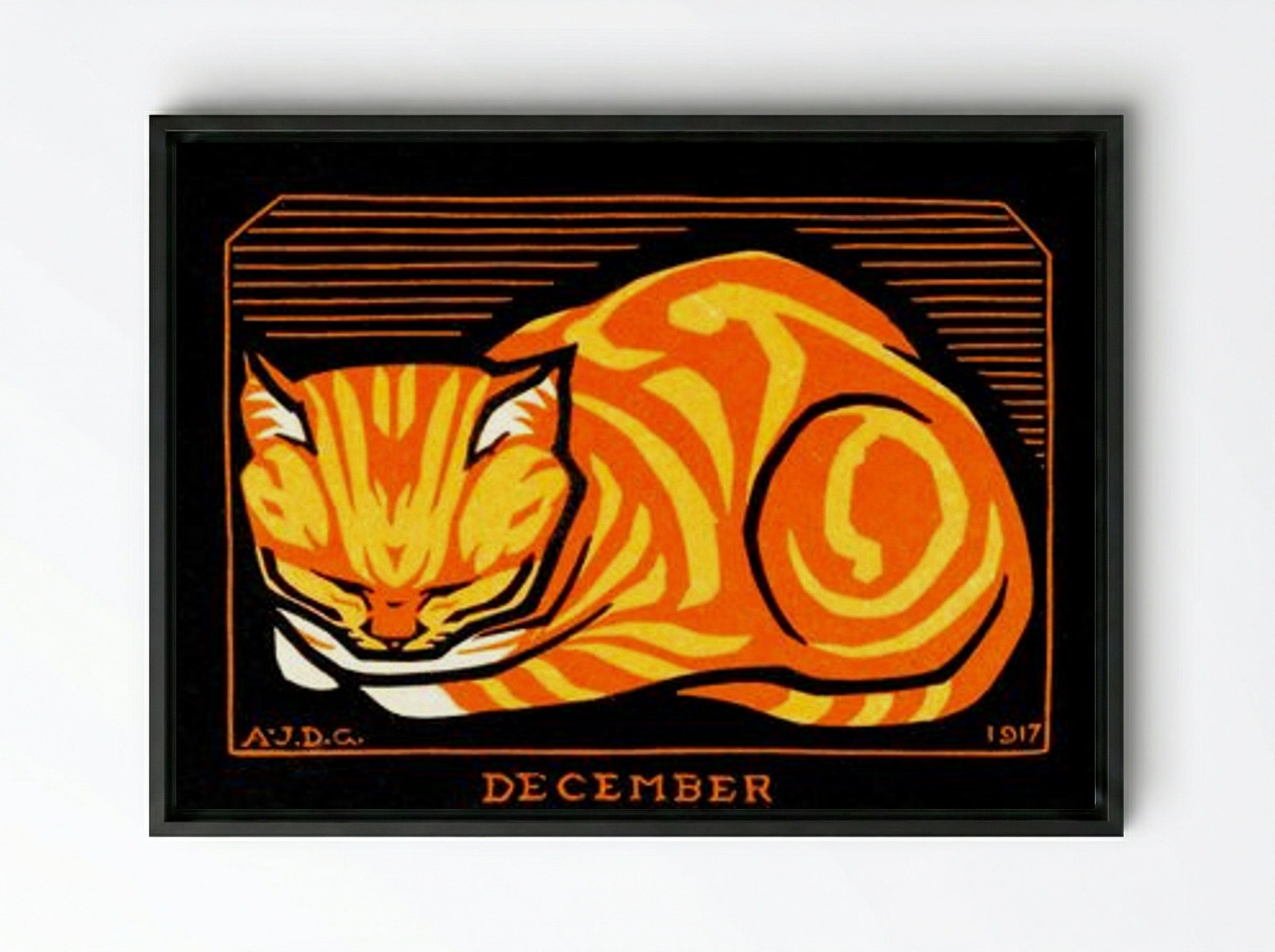 December Cat - Julie de Graag - Framed Canvas Black