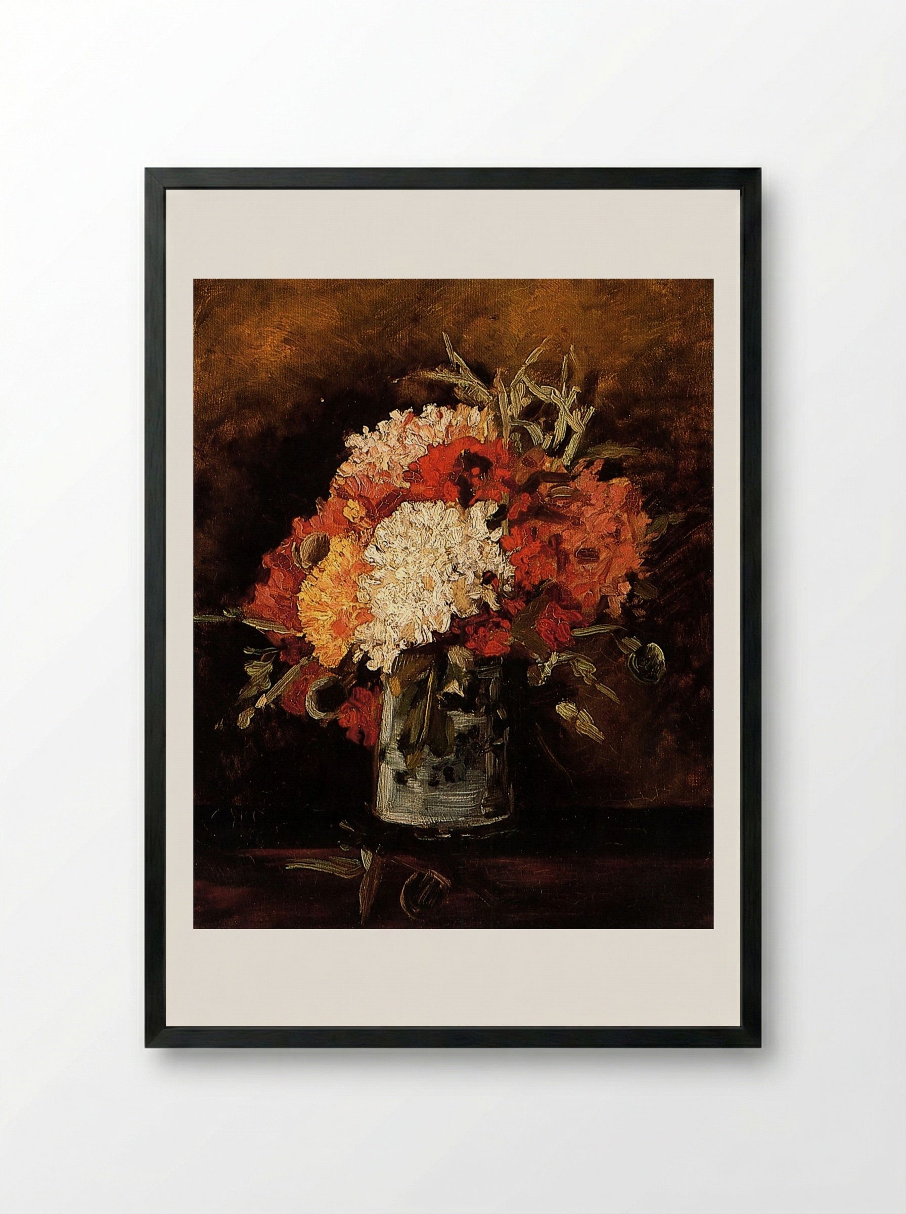 Vase with Carnations - Vincent van Gogh - Framed Print Black