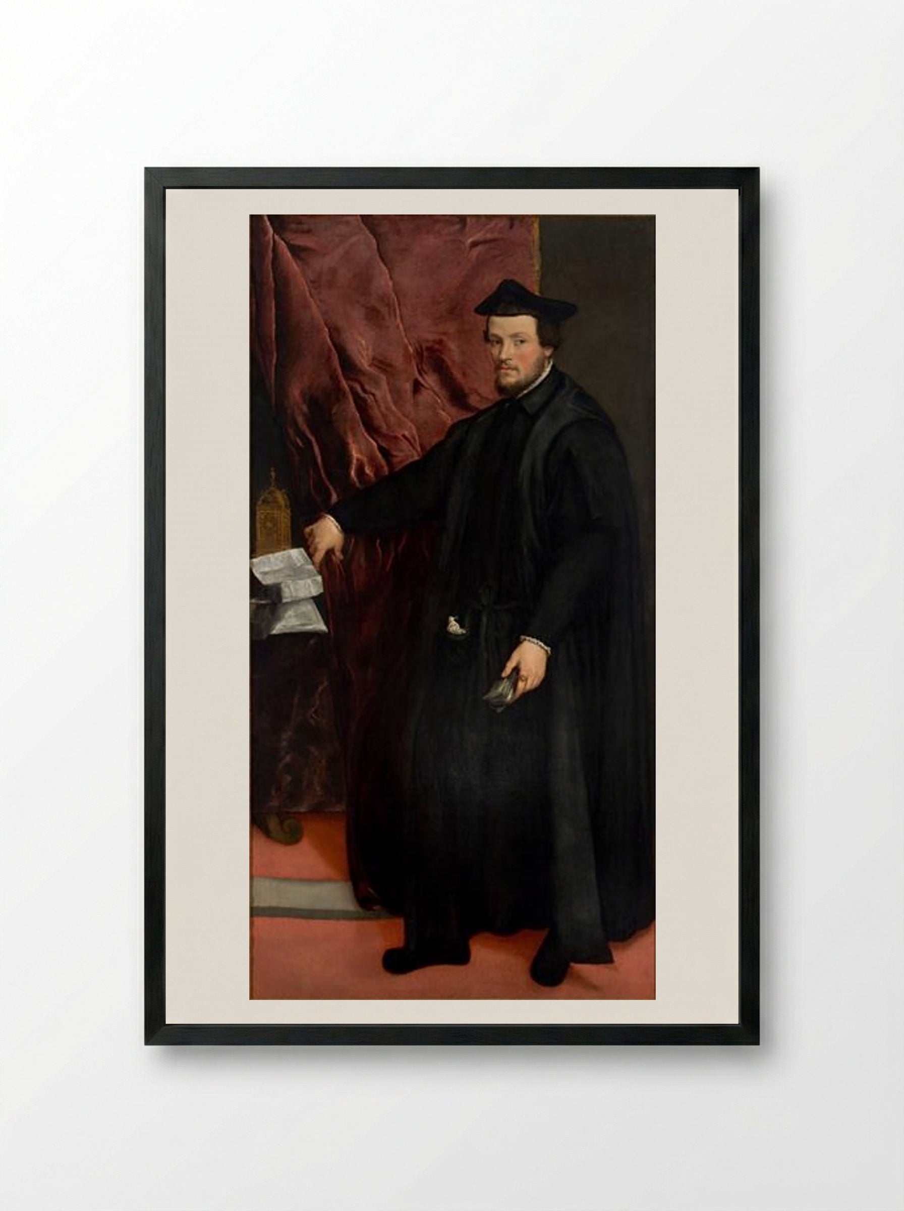 Portrait of Cardinal Cristoforo Madruzzo - Titian - Framed Print Black
