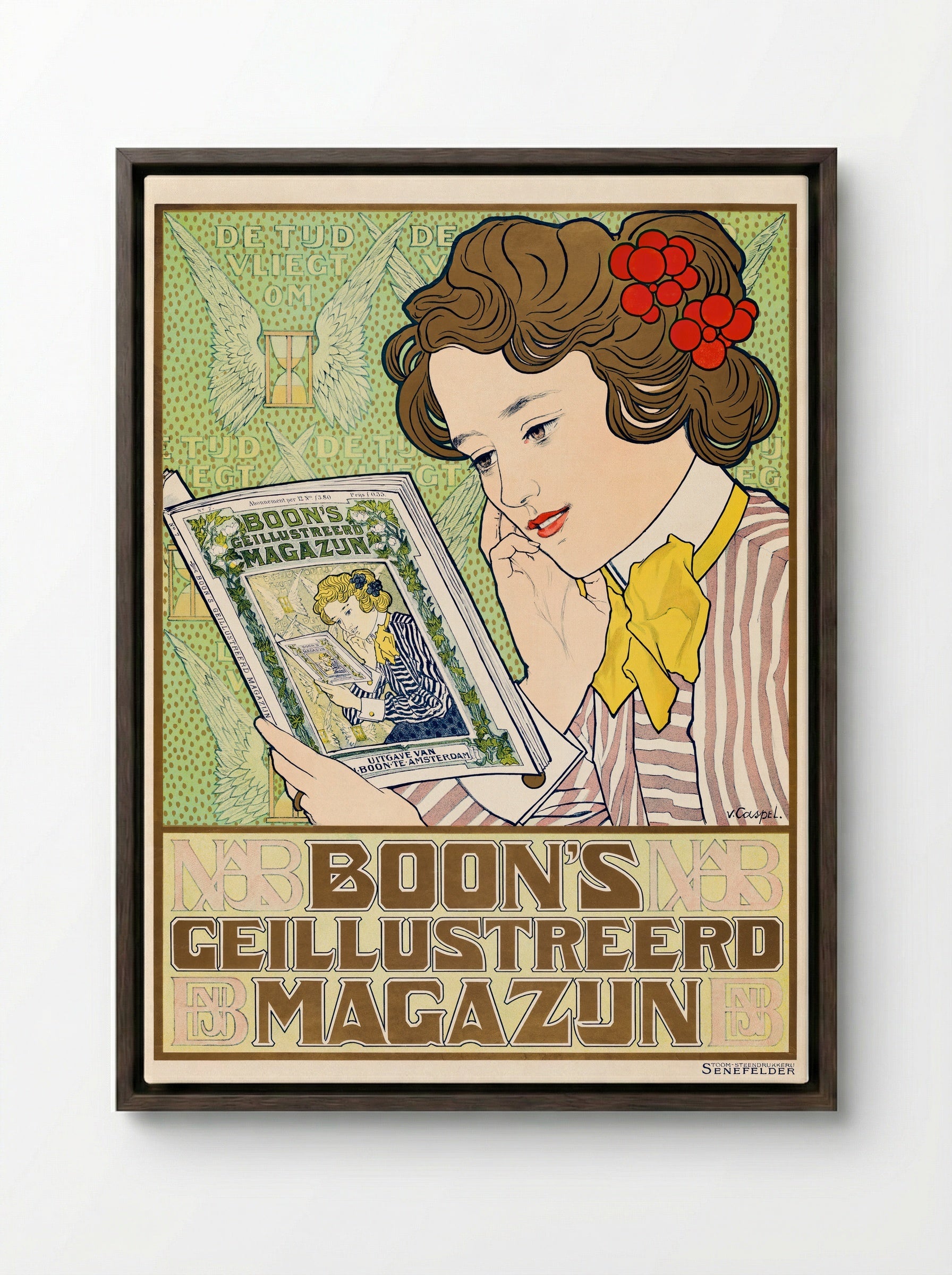 Affiche voor Boon's Geïllustreerd Magazijn - Johann Georg van Caspel - Framed Canvas Dark Wood