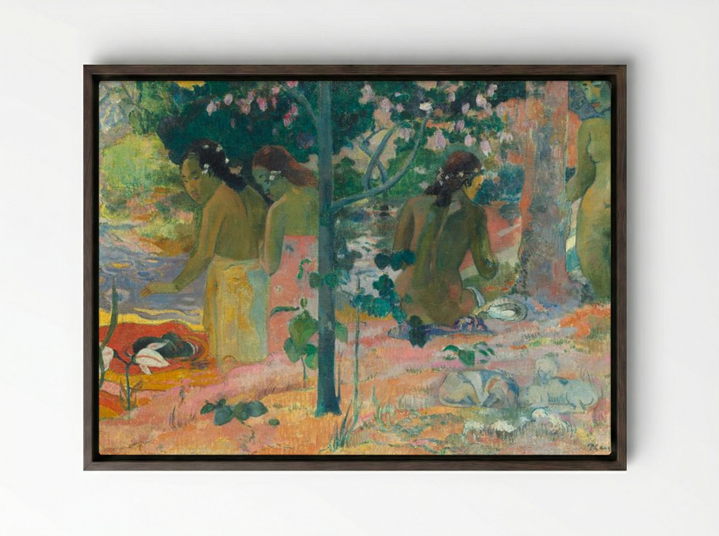 The Bathers - Paul Gauguin - Framed Canvas Dark Wood
