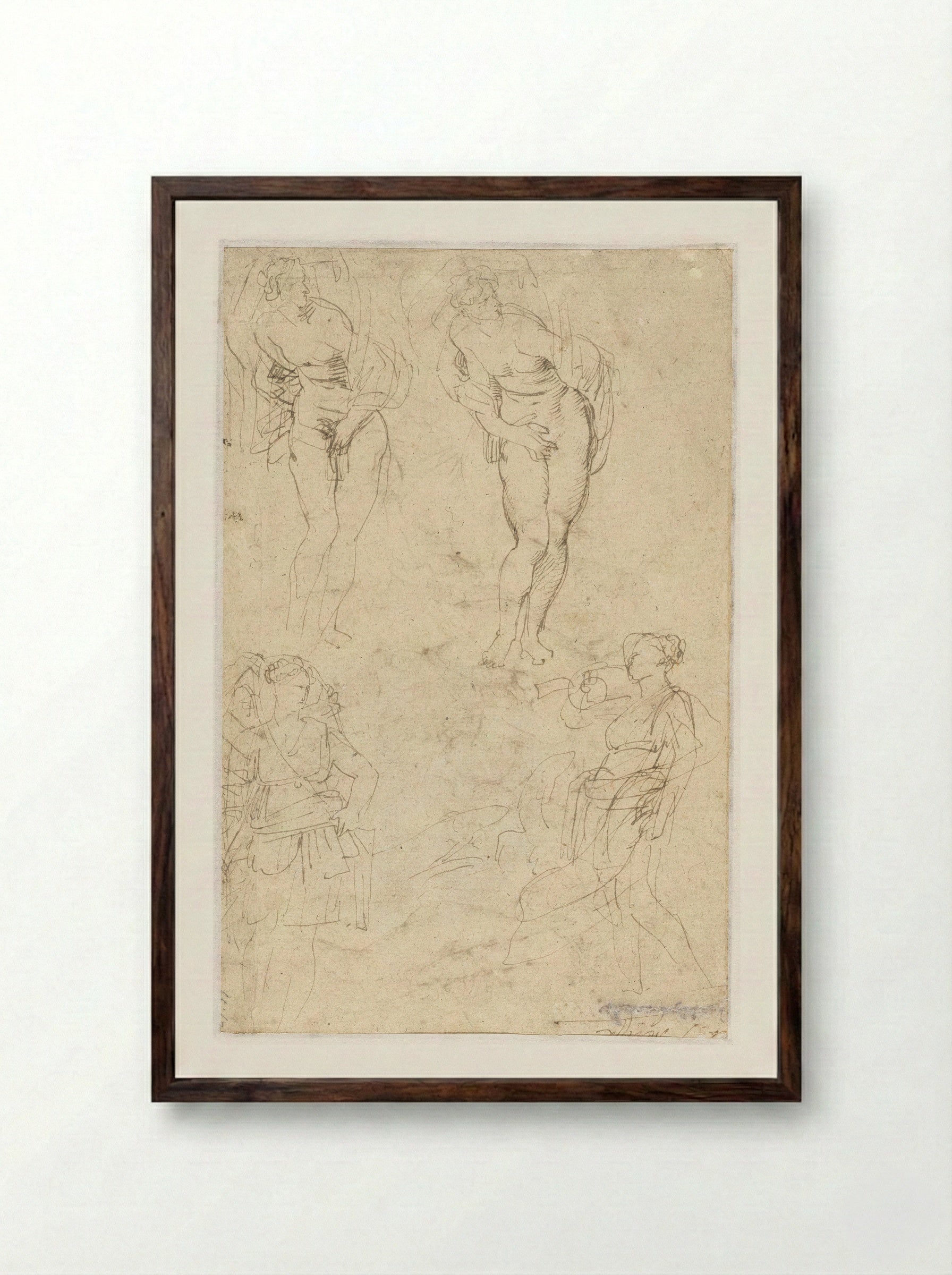 Sketches of the Daughters of Cecrops - Peter Paul Rubens - Framed Print Dark Wood