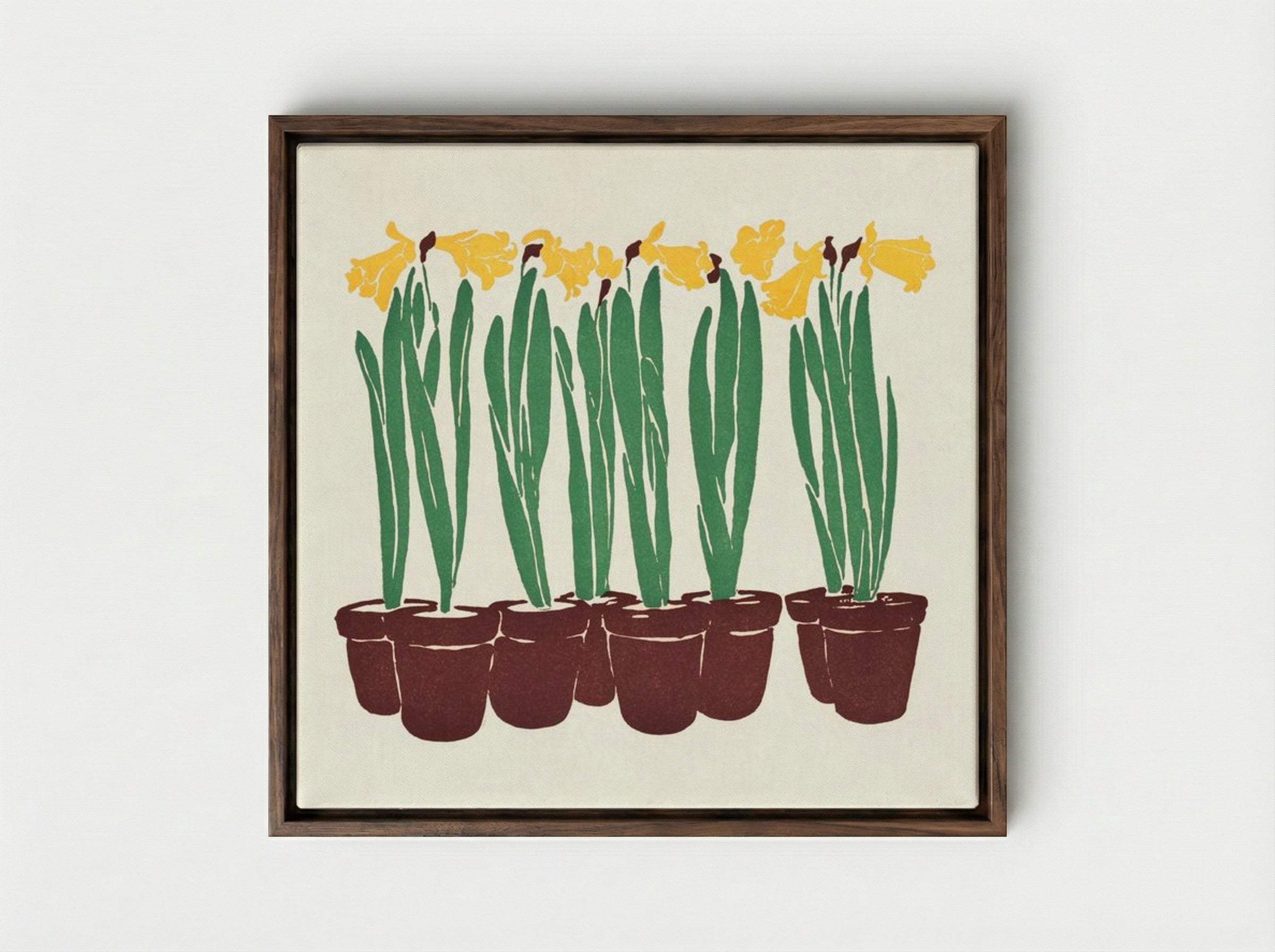 Daffodils in Pots - Edward Penfield - Framed Canvas Dark Wood