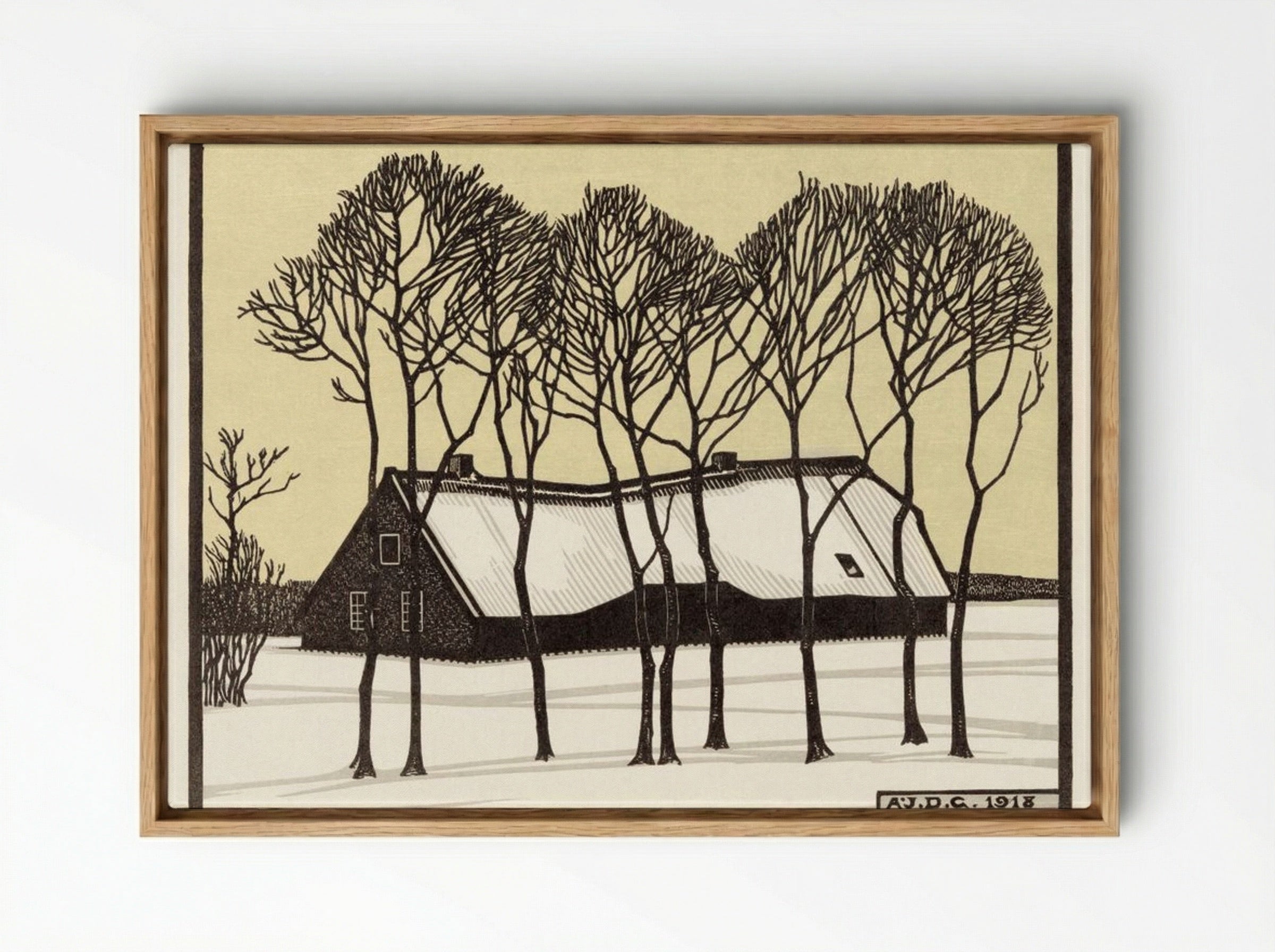 Farm in the Snow - Julie de Graag - Framed Canvas Wood