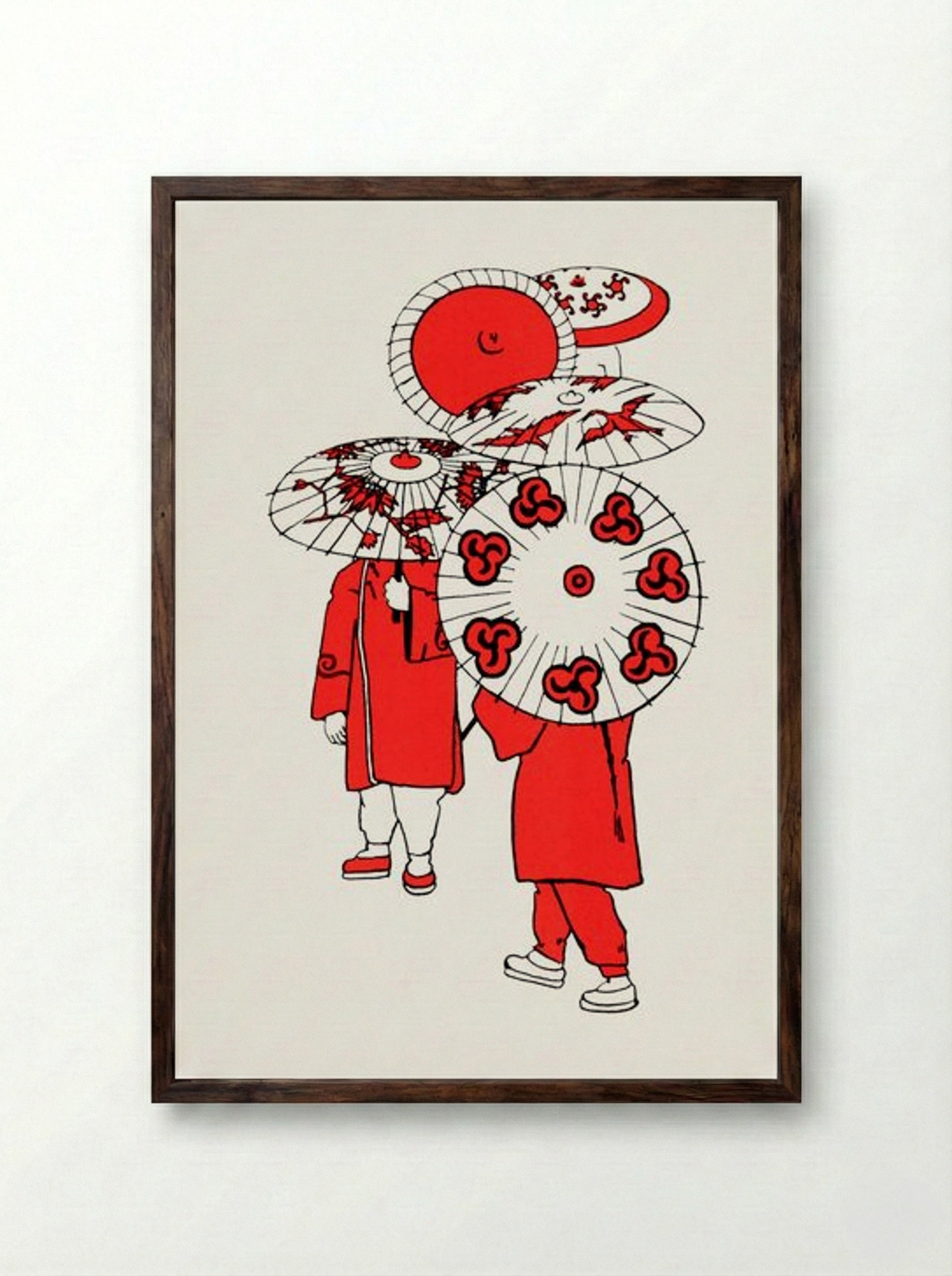 Oriental Umbrellas - Mary Audubon Post - Framed Print Dark Wood