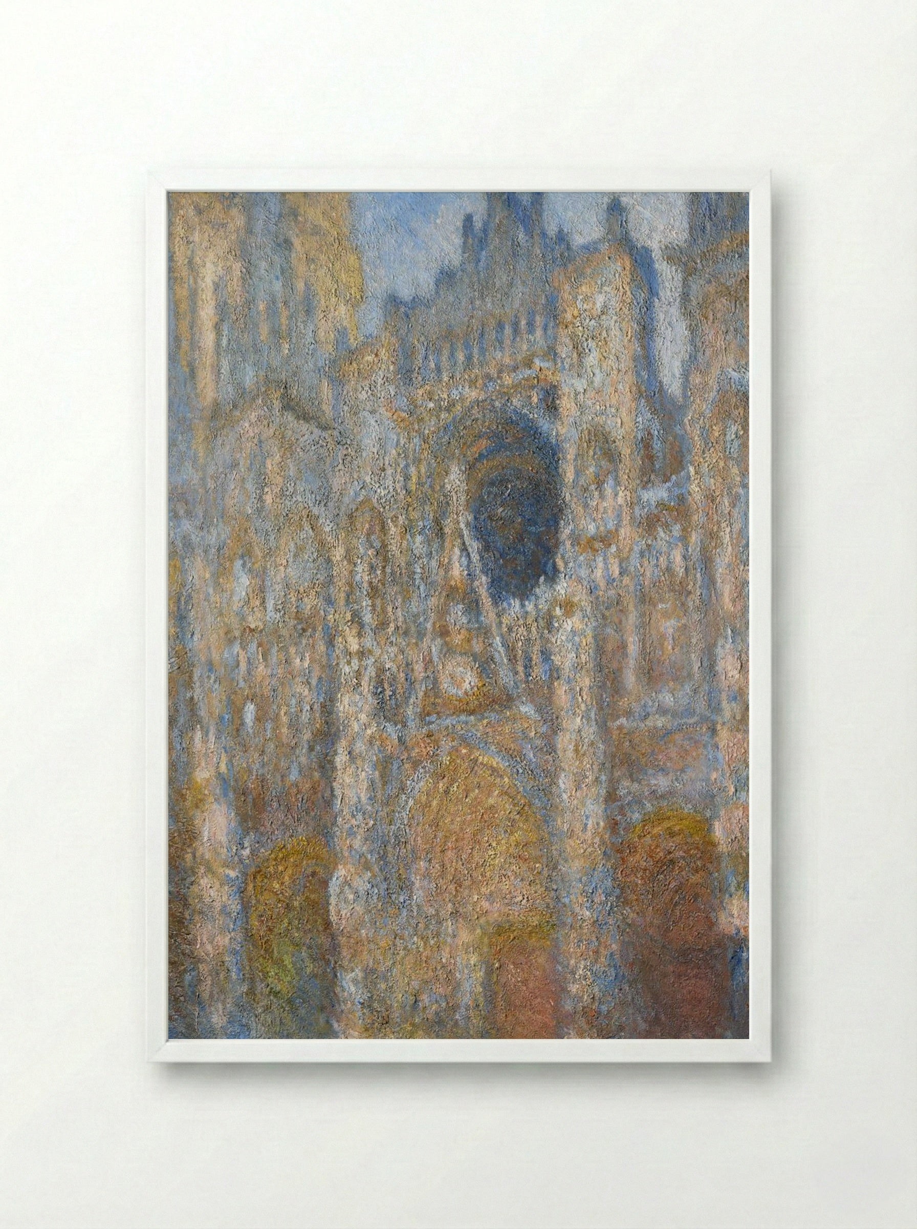 Rouen Cathedral, the Facade in Sunlight - Claude Monet - Framed Print White