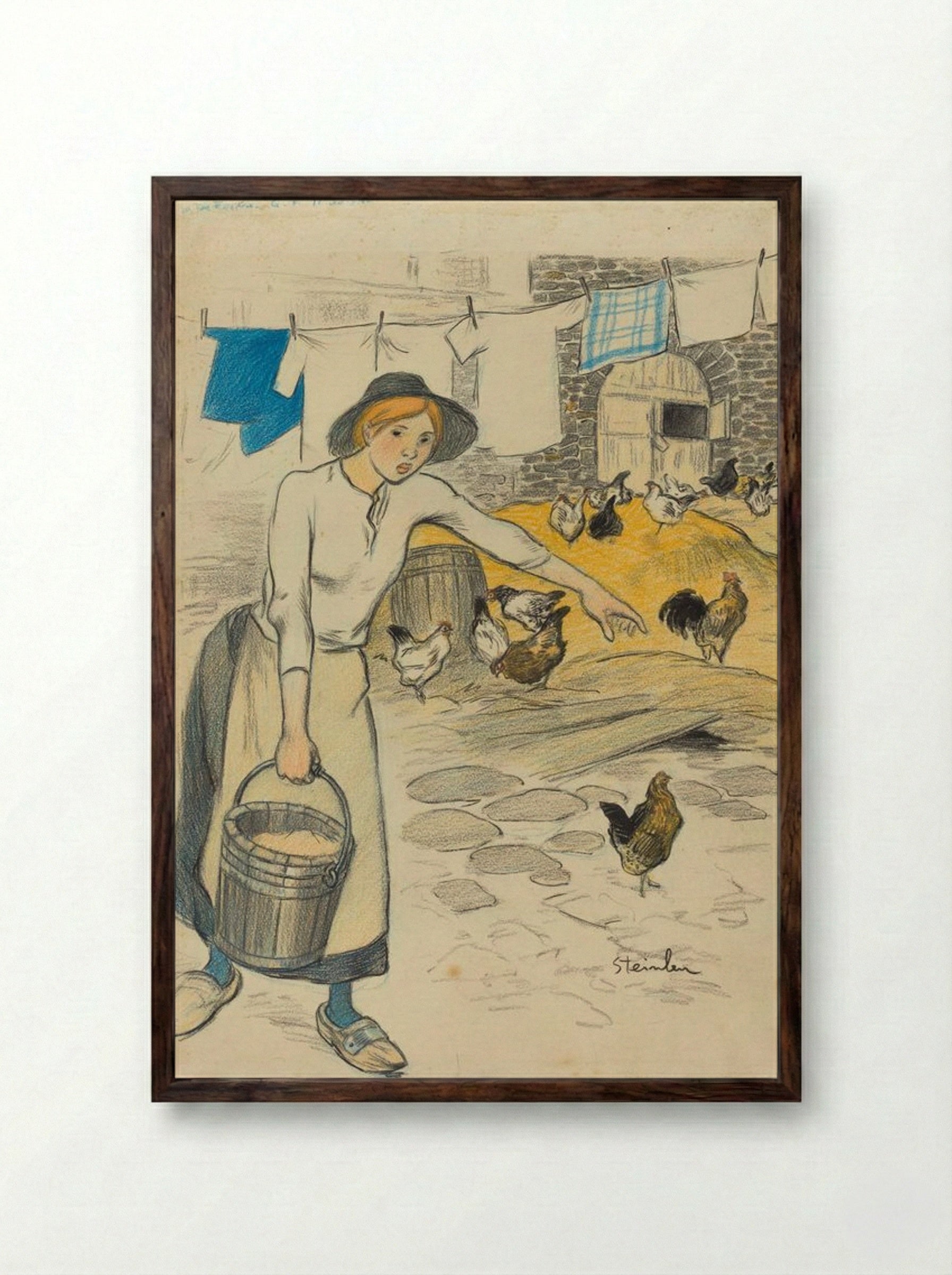 Fille de Ferme - Théophile Alexandre Steinlen - Framed Print Dark Wood