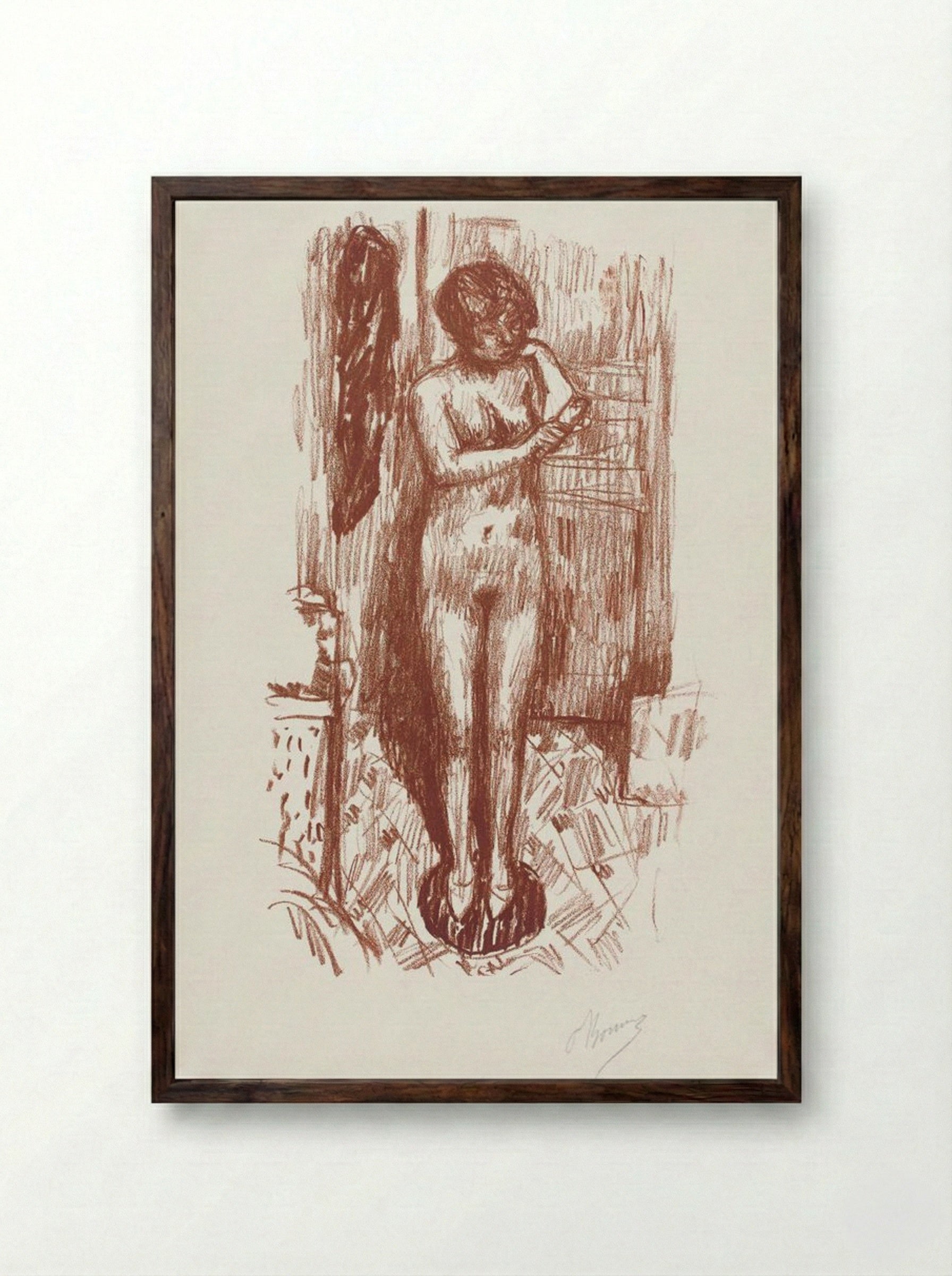 Standing Naked Woman Washing Herself - Pierre Bonnard - Framed Print Dark Wood