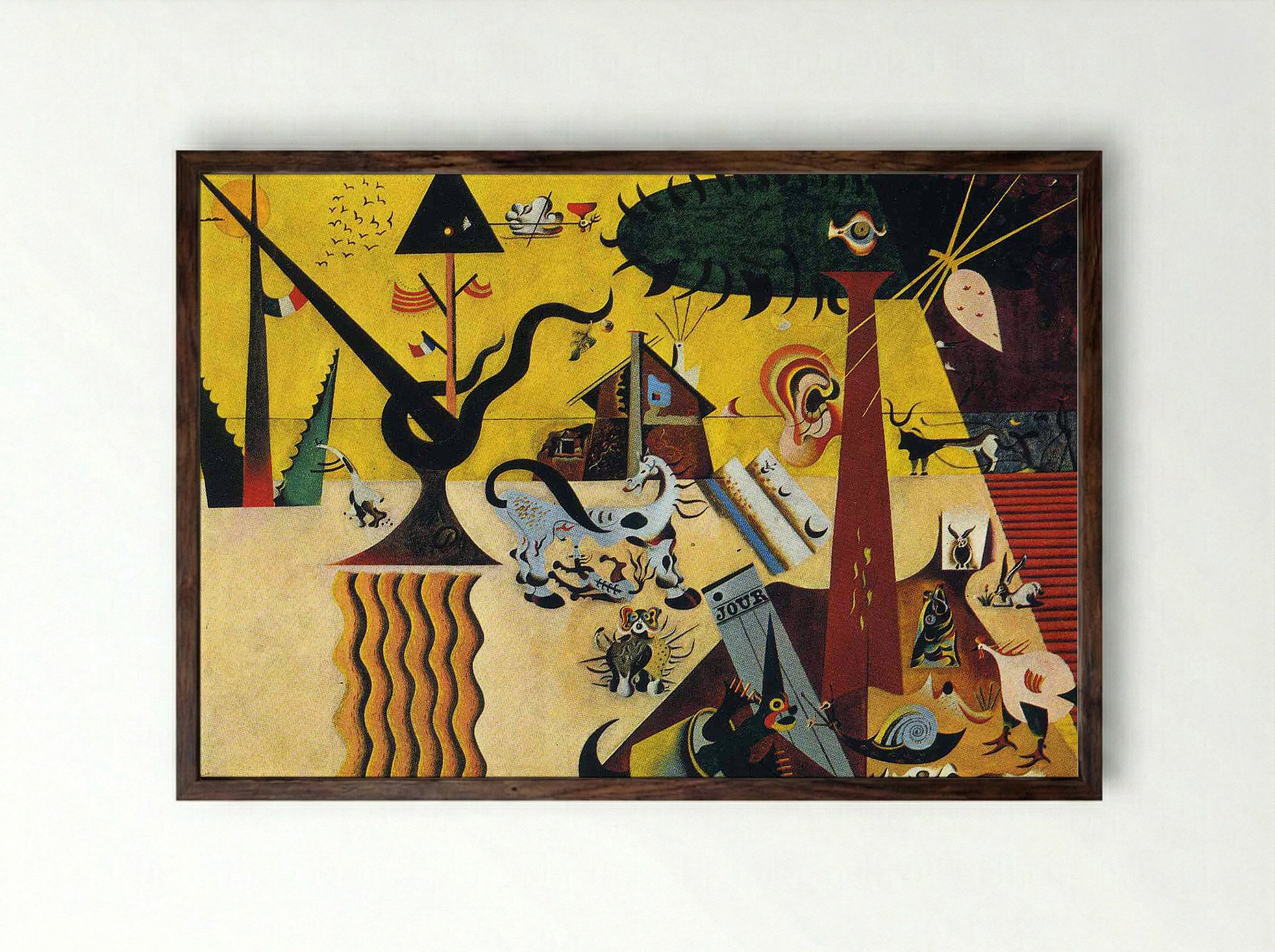 The Tilled Field - Joan Miró - Framed Print Dark Wood